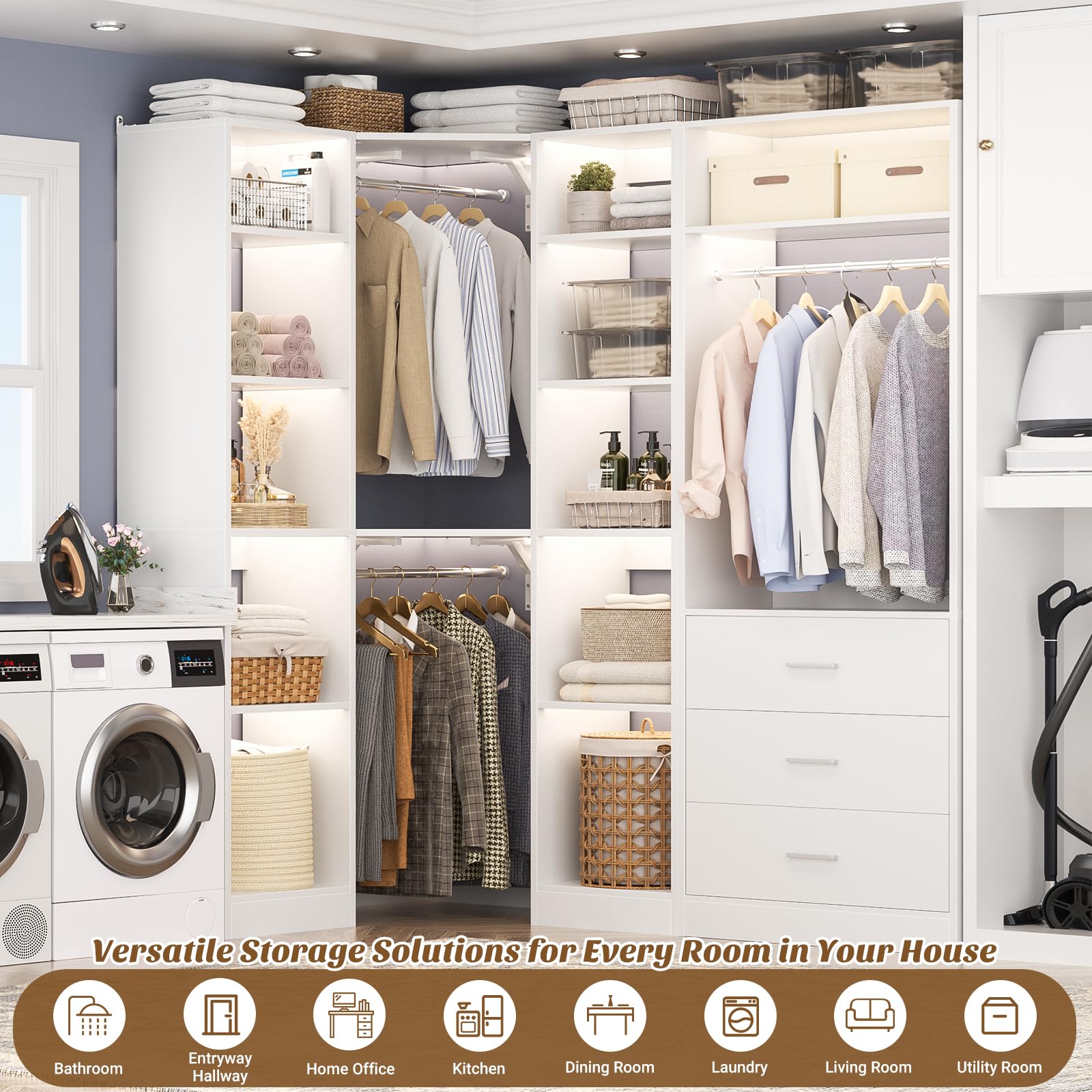 Corner Closet System with 3 Drawers