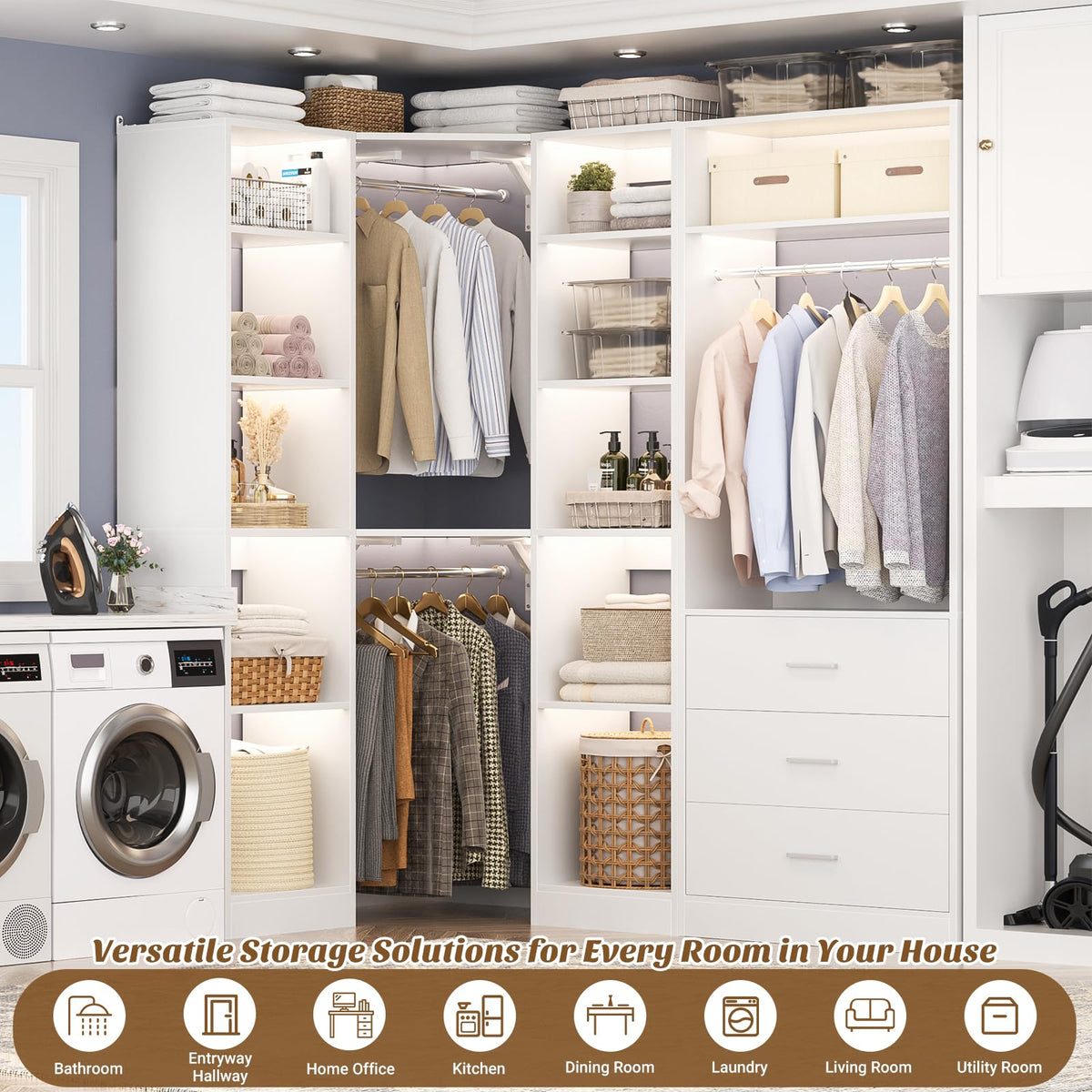 Corner Closet System with 3 Drawers