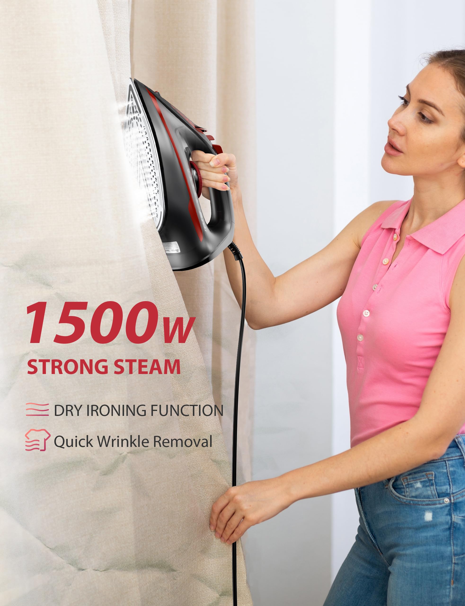 1500W Steam Iron with Ceramic Soleplate & Auto