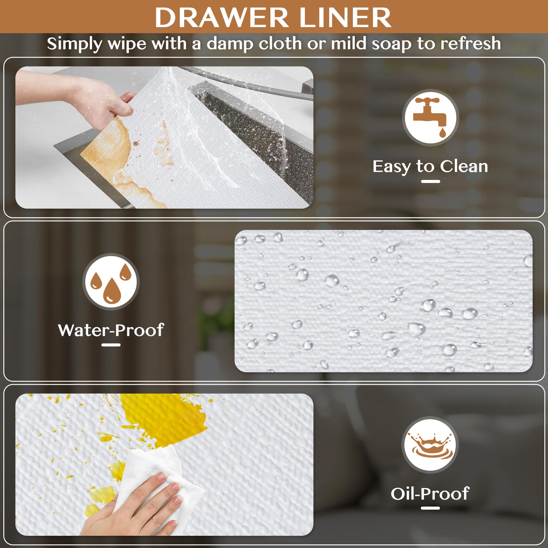 Non Adhesive Shelf and Drawer Liner for Kitchen Cabinets