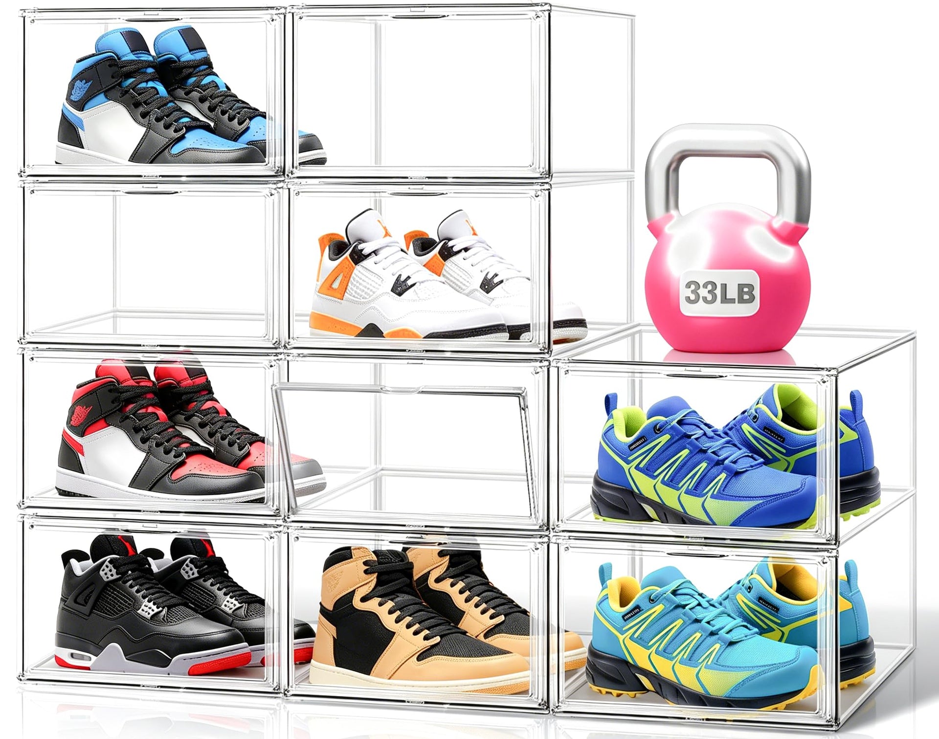 9 Pack Clear Acrylic Shoe Sneaker Boxes Fits Size 13 (9 Count)