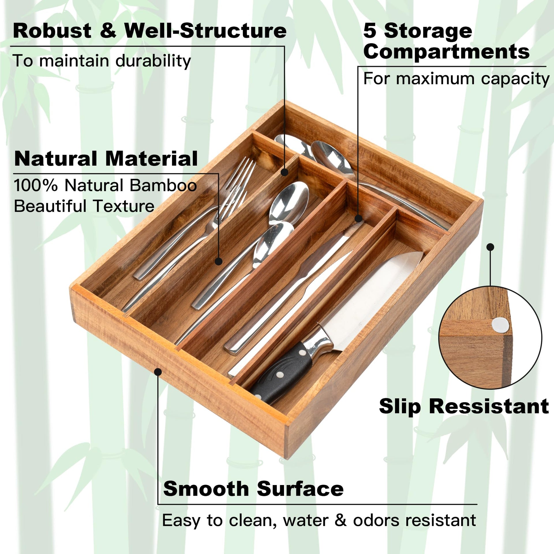 Silverware Organizer Acacia Kitchen Drawer Organizer Utensil Organizer Silverware Holder Cutlery Organizer in drawer Flatware Organizer Tray