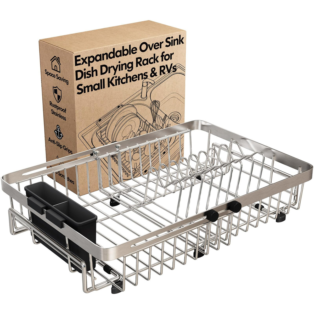 Dish Drying Rack Over The Sink with Utensil Holder
