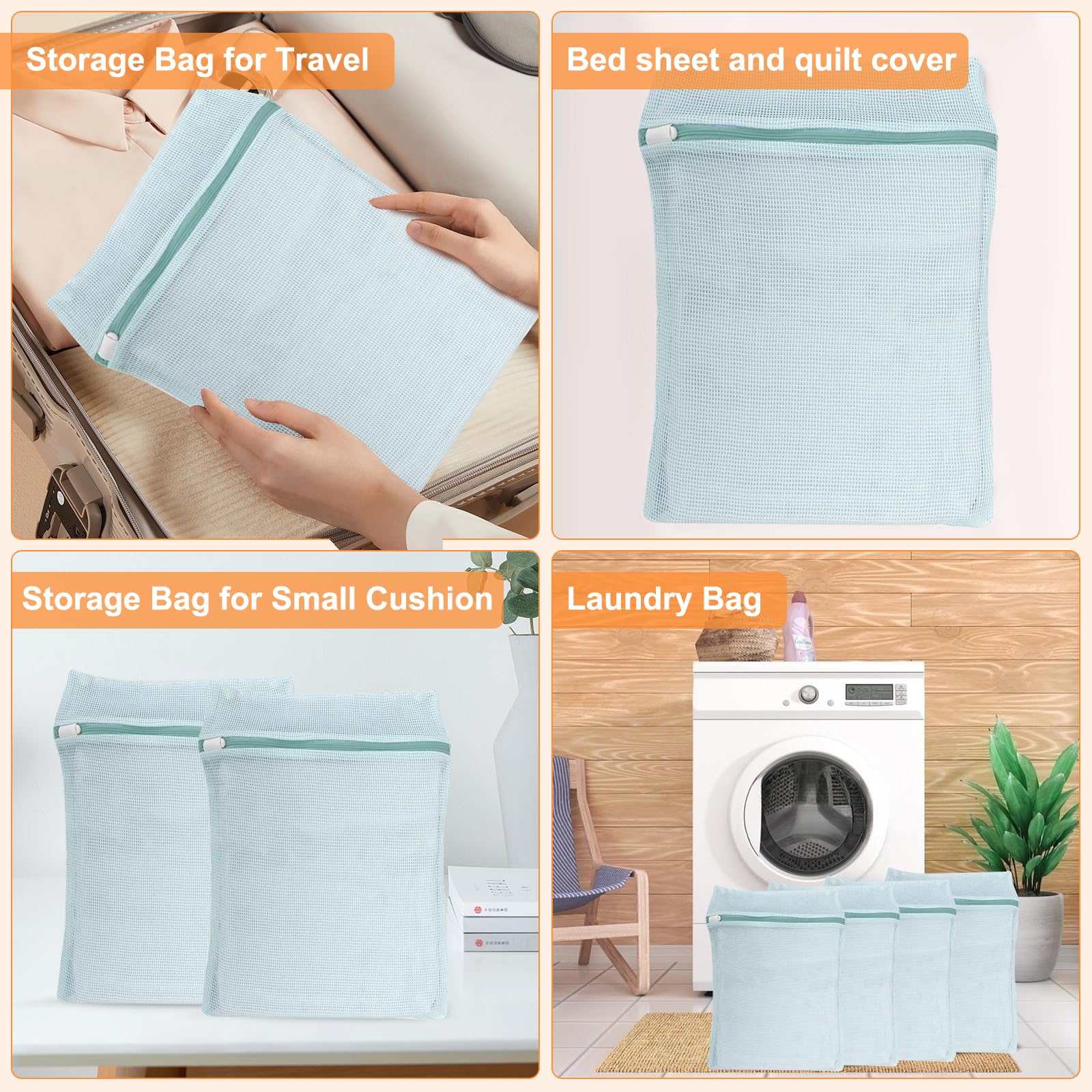 4 Piece Blue Medium Durable Organic Cotton Mesh Laundry Bags with Sturdy Zippers and Breathable Mesh are Delicate Laundry Bags for Underwear