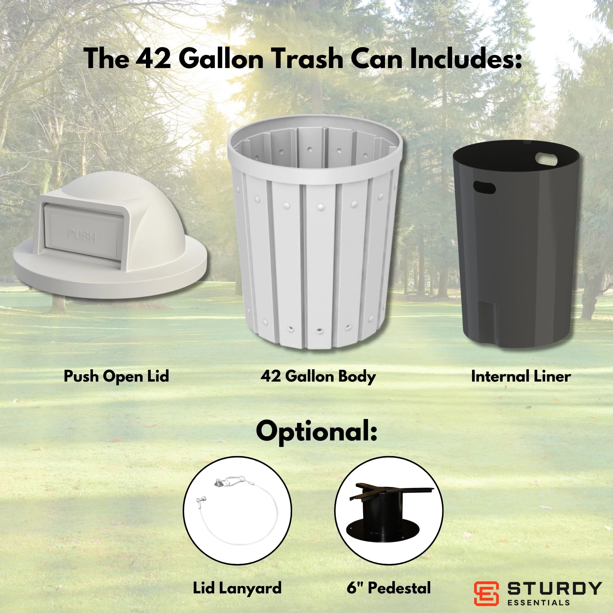 Campus Collection 42 Gallon Outdoor Commercial Trash Can with Lid