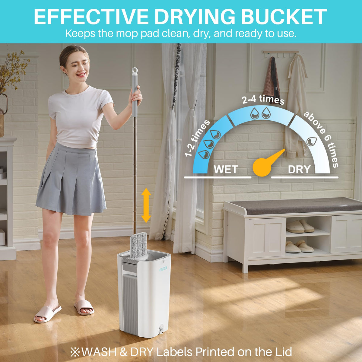 8L (2.1 Gal) Large Capacity Mop System with Extension Handle, Perfect for Household and Commercial Floor, Window, and Wall Cleaning - Includes 3 Washable Microfiber Pads for Wet and Dry Use