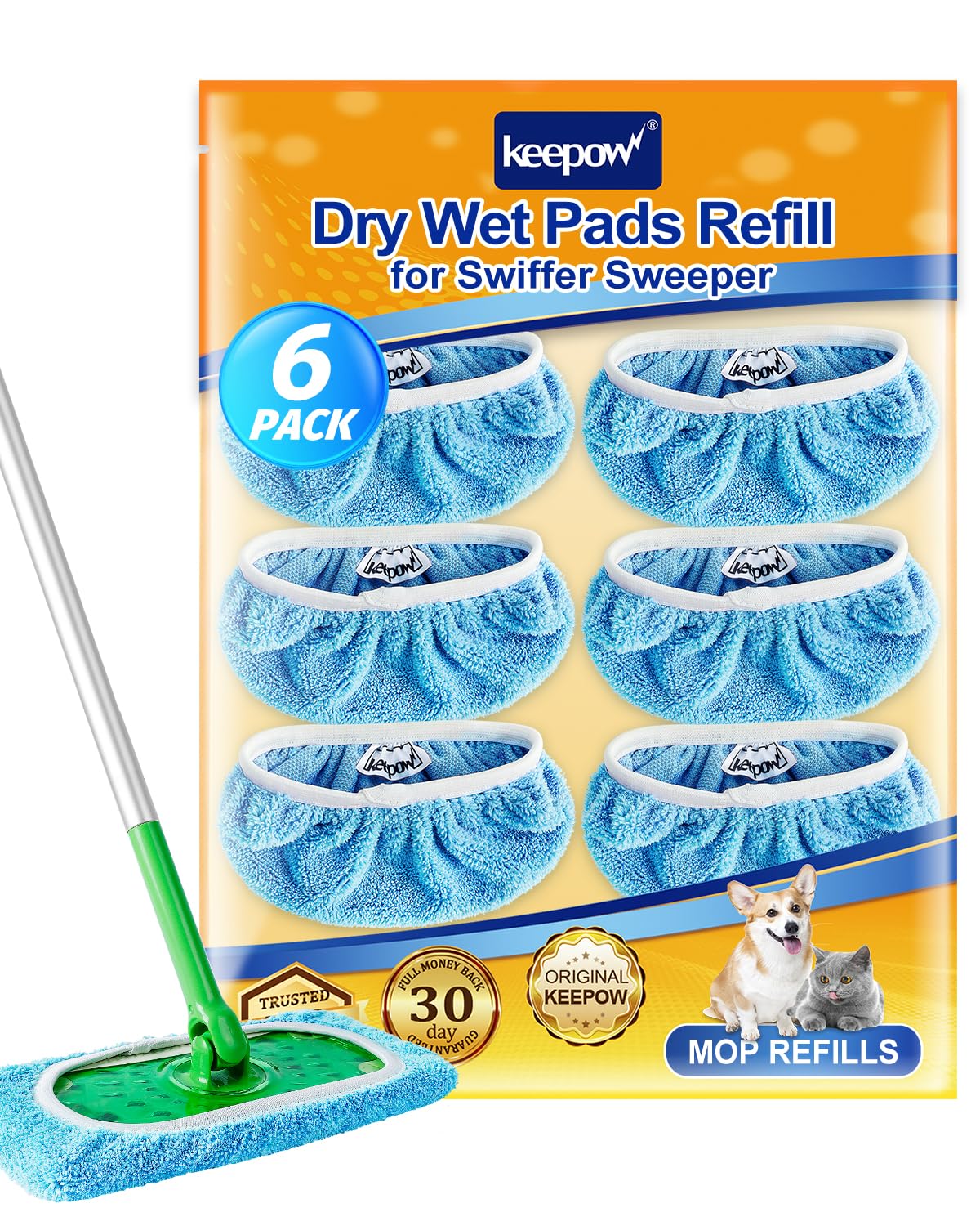 6 Pack Reusable Mop Pads Compatible with Sweeper Mop (8 Count)