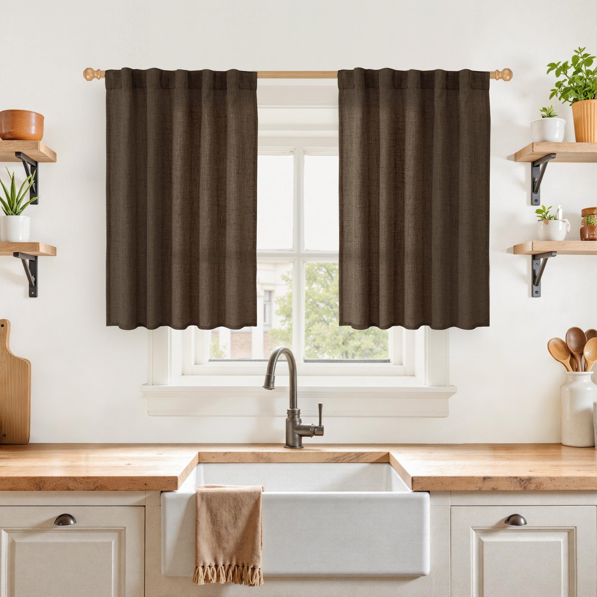Brown Linen Curtains 36 Inches Long (2 Count)