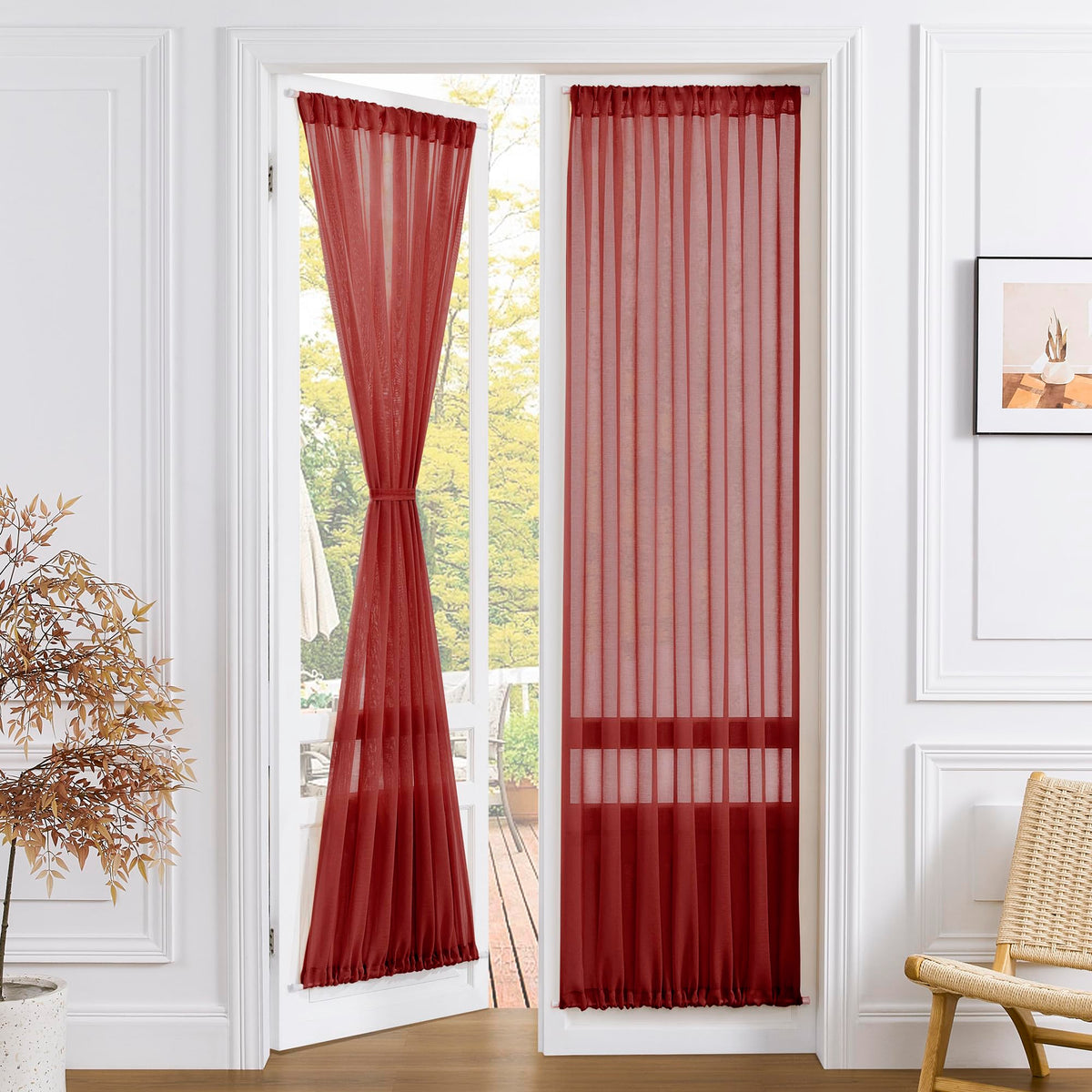 Sheer Door Curtain Closet Linen Textured Curtains Sheer Doorway Light Filtering Voile Patio Glass Doors Rod Pocket Curtain French Door