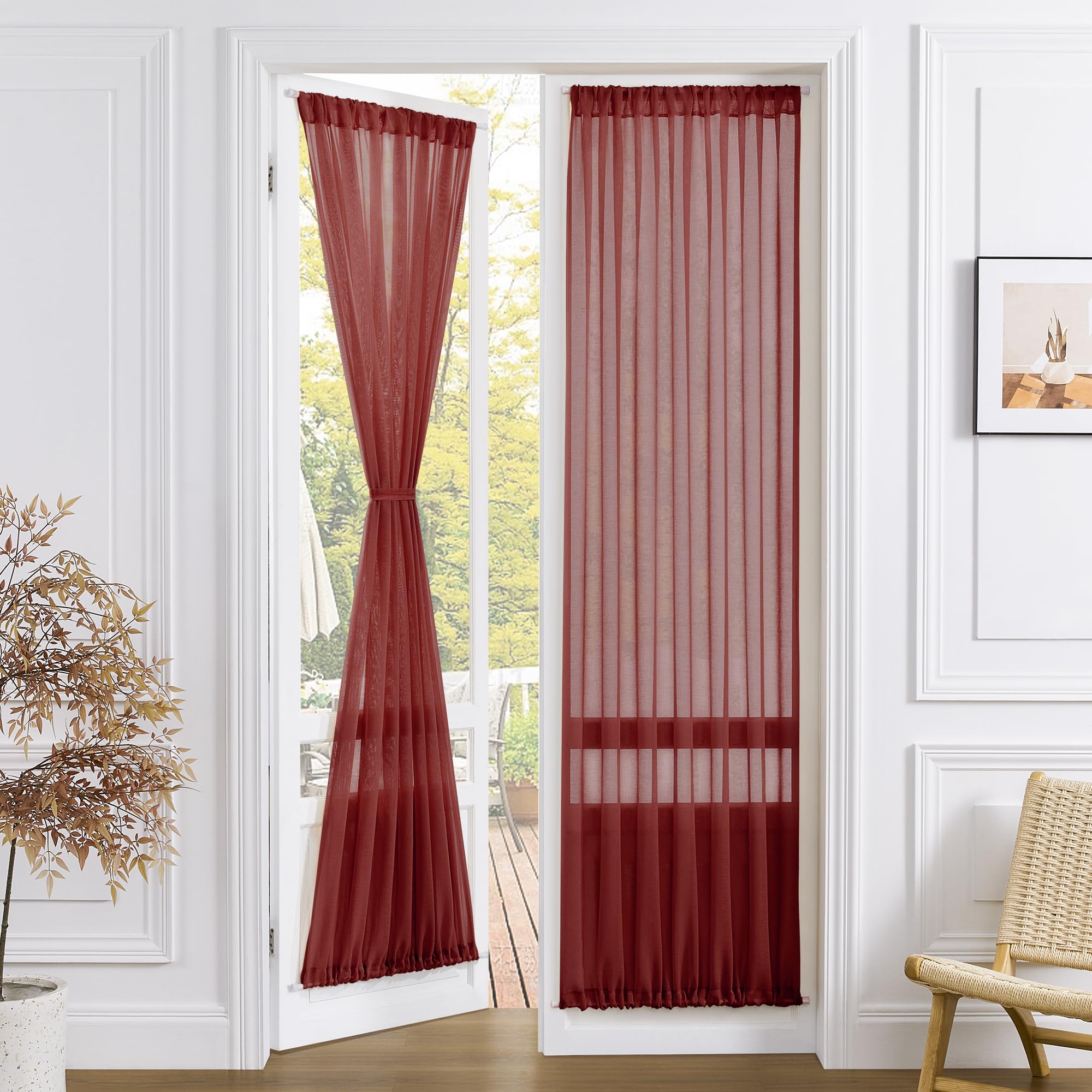 Sheer Door Curtains Closet Linen Textured Curtain Sheers Doorway Light Filtering Voile Patio Glass Door Rod Pocket Curtains French Doors
