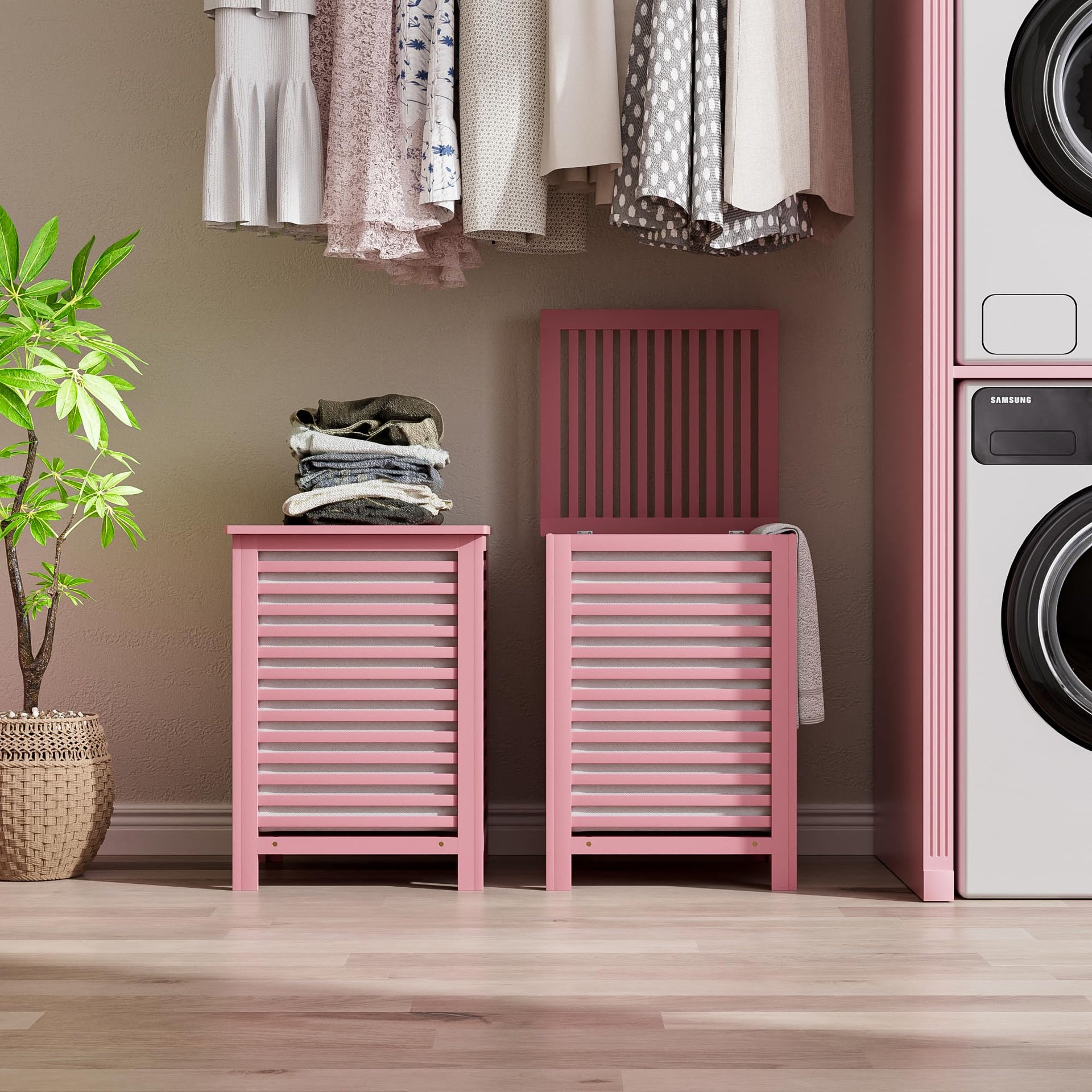 Double Laundry Hamper with Lid