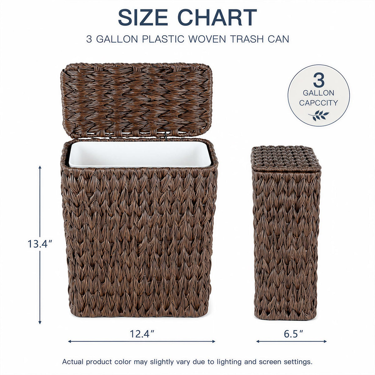 Brown Wicker Trash Can with Lid and Liner