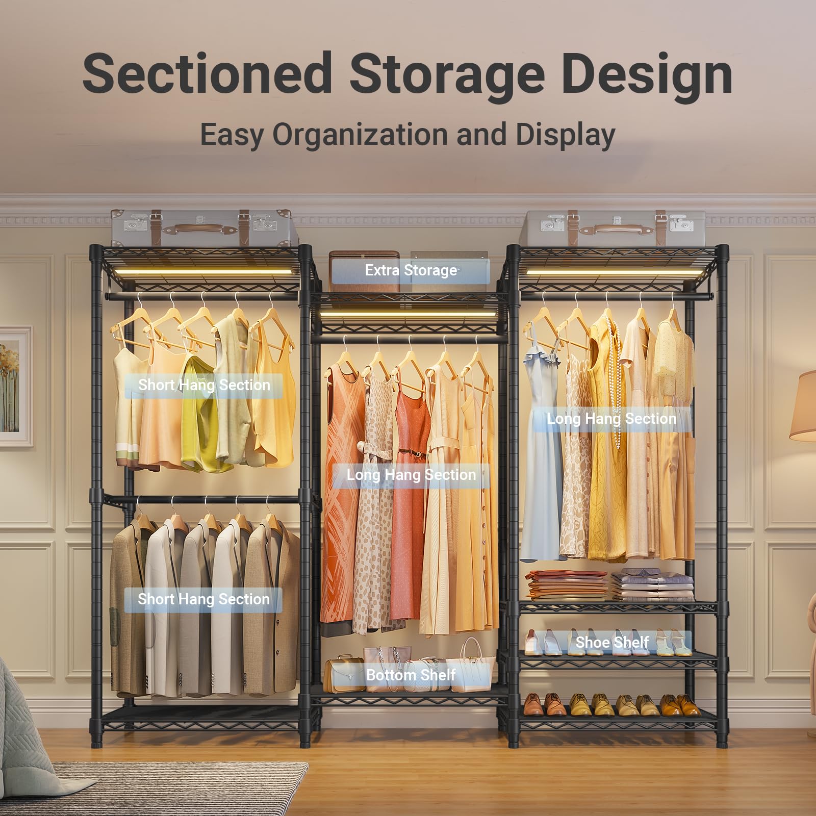 V5L Garment Rack Heavy Duty with Dimmable LED Light