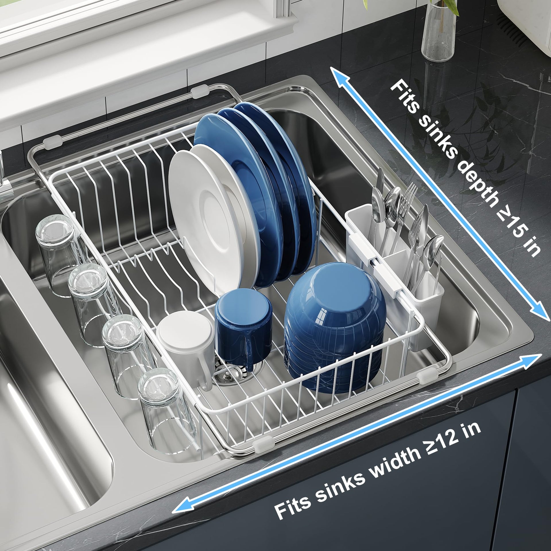 White Dish Drying Rack in Sink