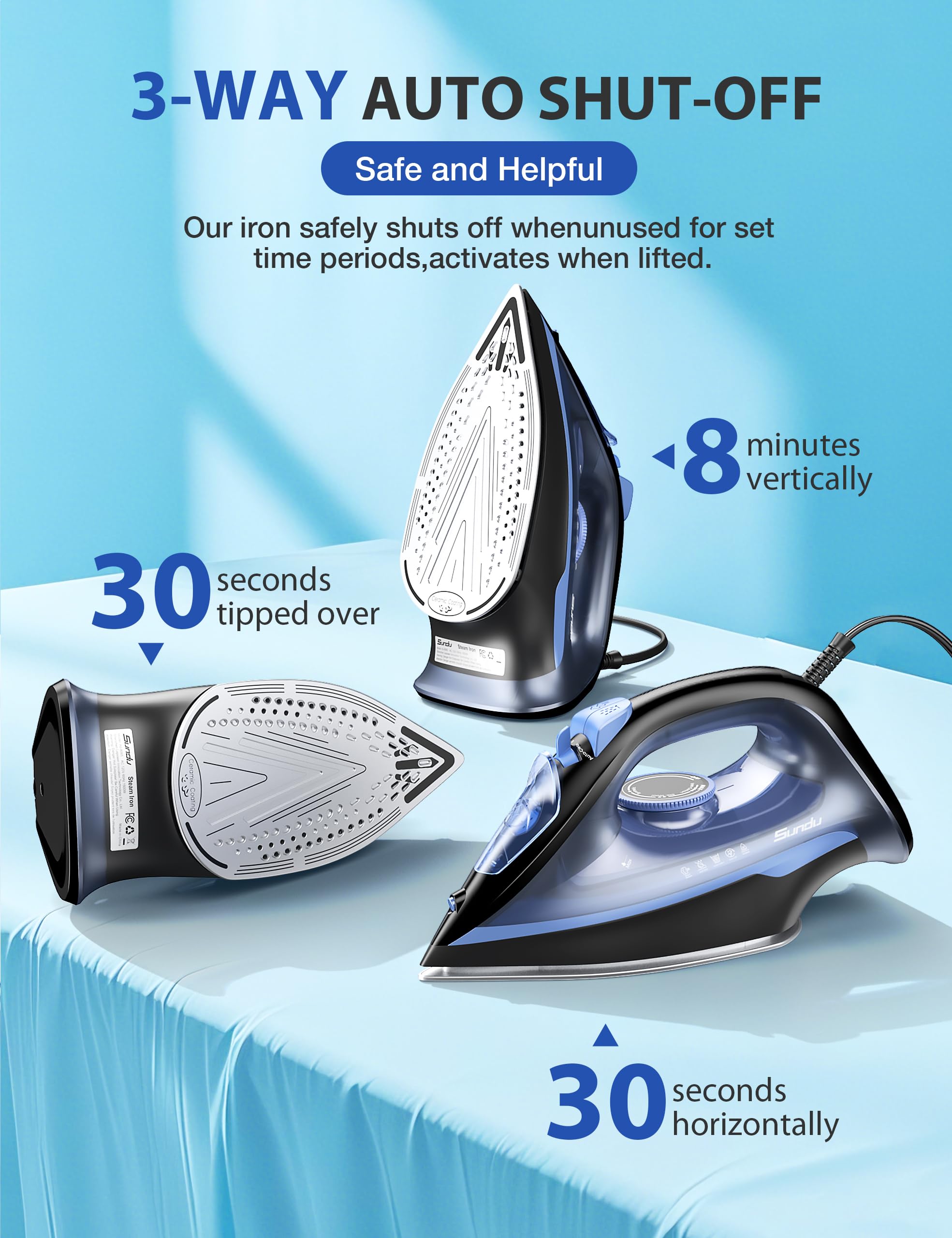 Steam Iron for Clothes with Rapid Heating Ceramic Coated Soleplate