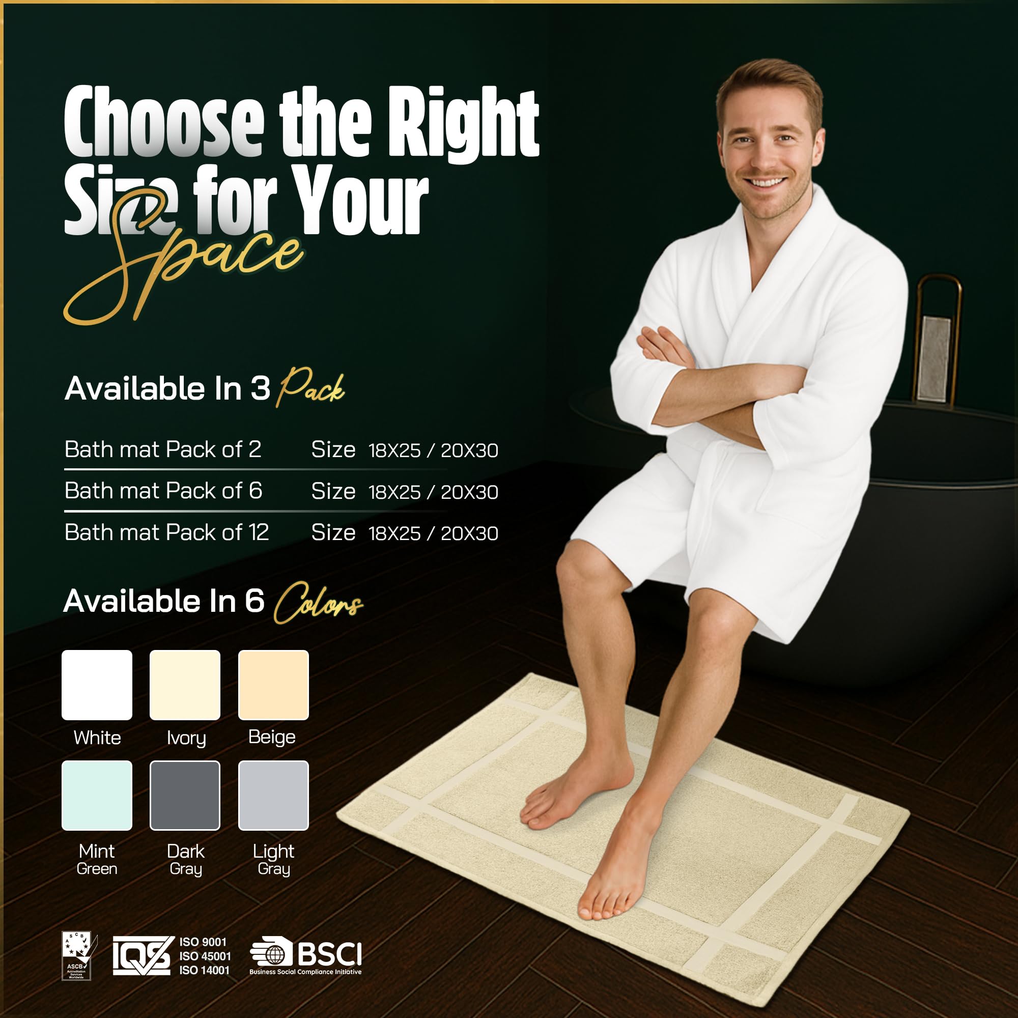 Pack of 2 100% Cotton Bath Mat 18x25 inches (2 Count)