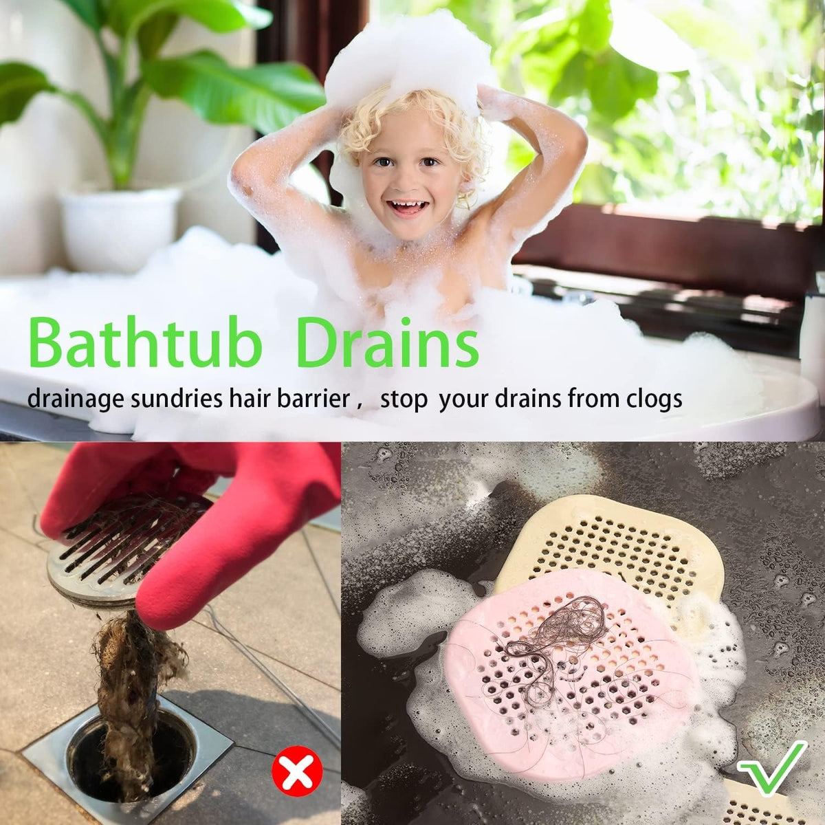 2 Pack Drain Cover Hair Catcher Silicone Drain Protector Hair Stopper for Shower Kitchen Bathroom Bathtub Mint Green