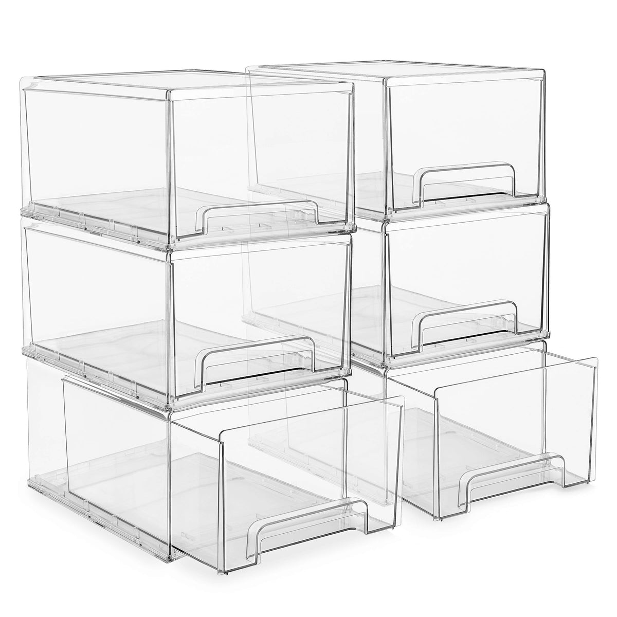 Plastic Storage Bins Stackable Clear Pantry Organizer Box Bin for Organizing Kitchen Fridge (6 Count)