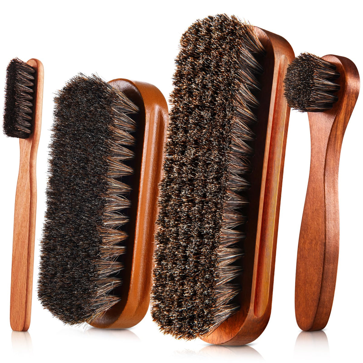 4 Pcs Horsehair Shine Shoes Brush Kit Polish Dauber Applicators Cleaning Leather Shoes Boots Care Brushes Suede Cleaner Brush with Microfiber Shoe Cloth (2.75 Count)