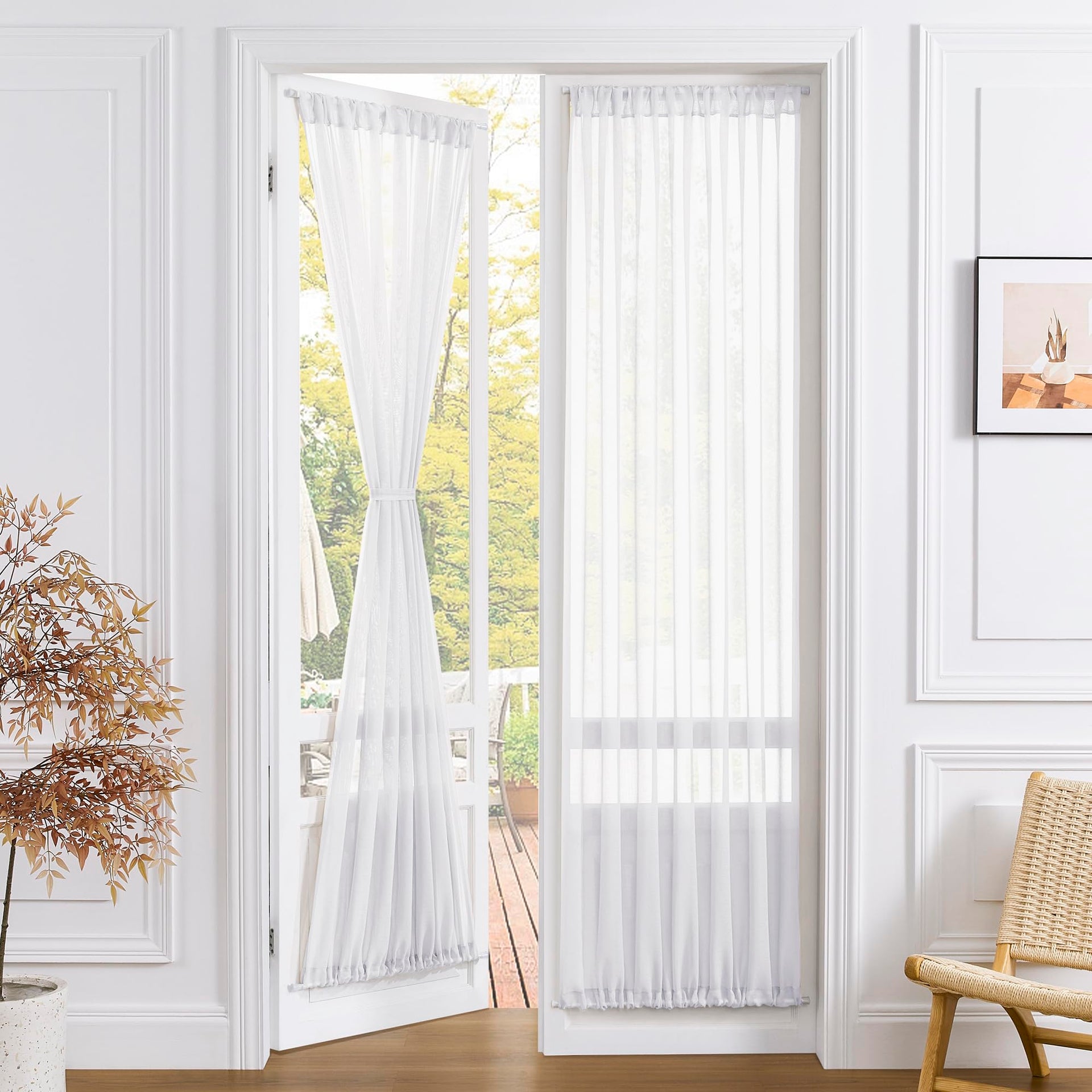 Sheer Door Curtains Closet Linen Textured Curtain Sheers Doorway Light Filtering Voile Patio Glass Door Rod Pocket Curtains French Doors