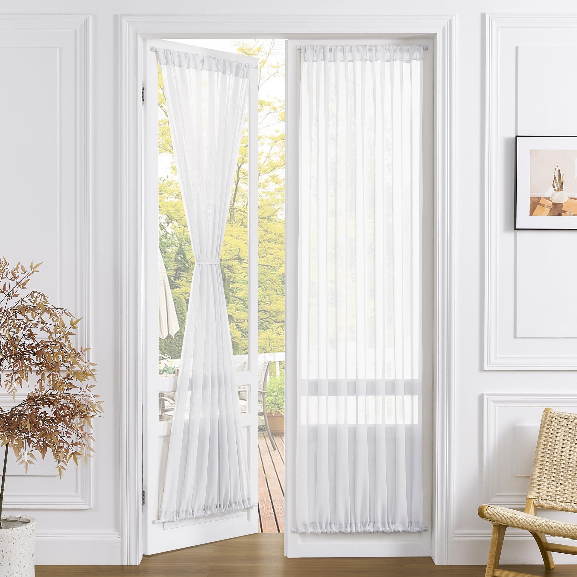 Sheer Door Curtains Closet Linen Textured Curtain Sheers Doorway Light Filtering Voile Patio Glass Door Rod Pocket Curtains French Doors