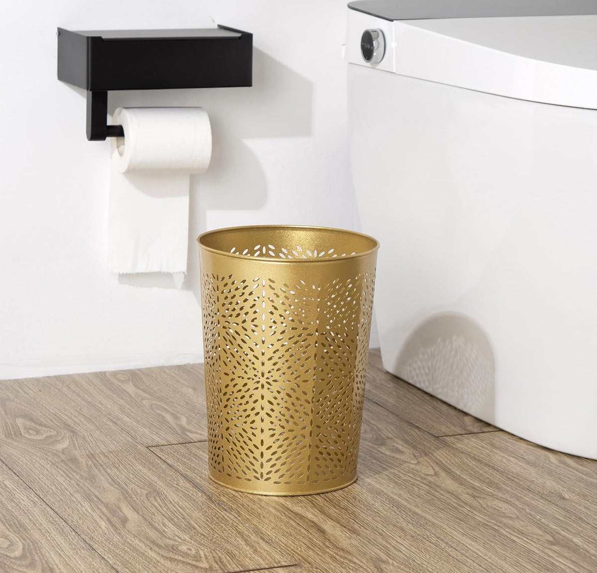 Small Gold Metal Trash Can Wastebasket