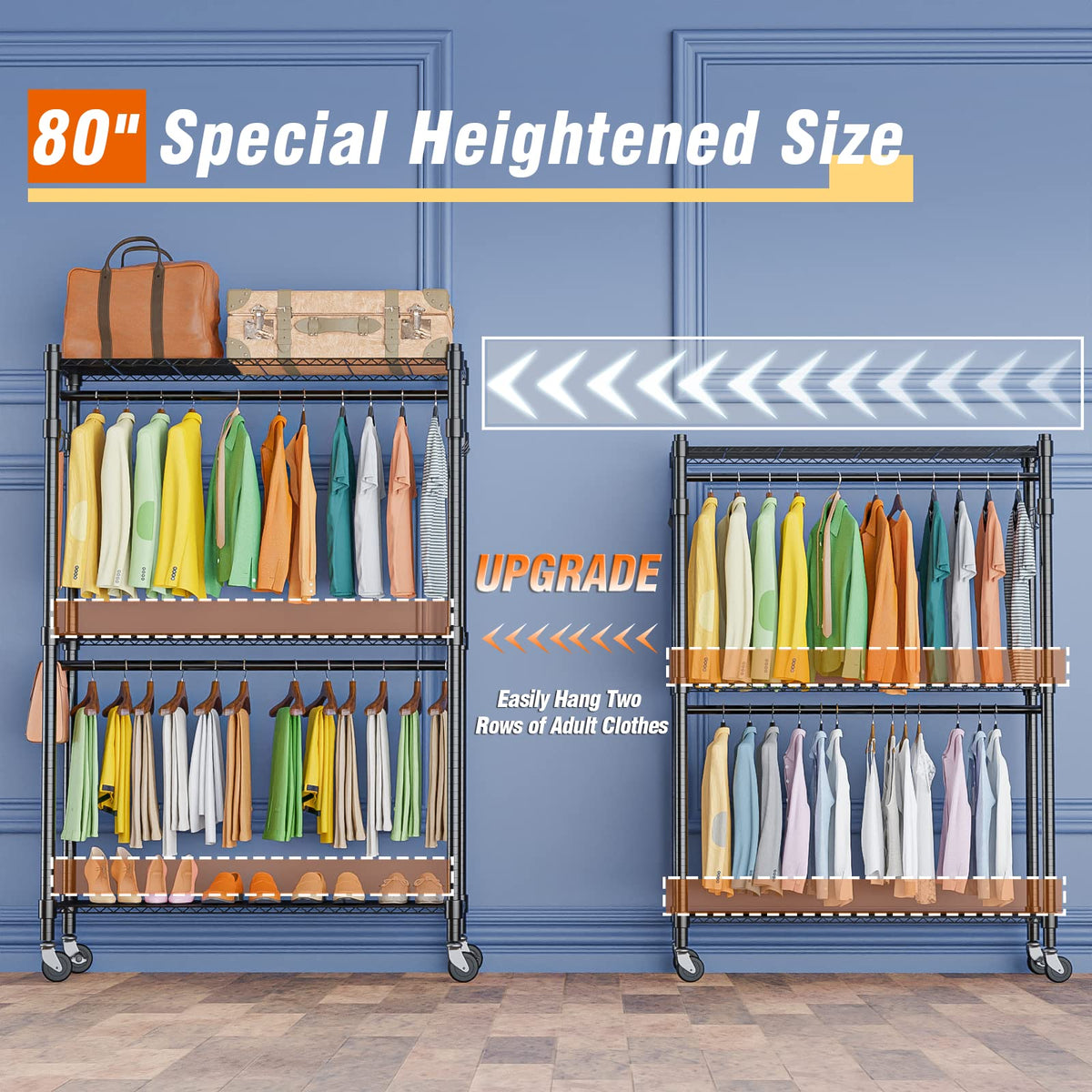 Rolling Garment Rack with Double Rod