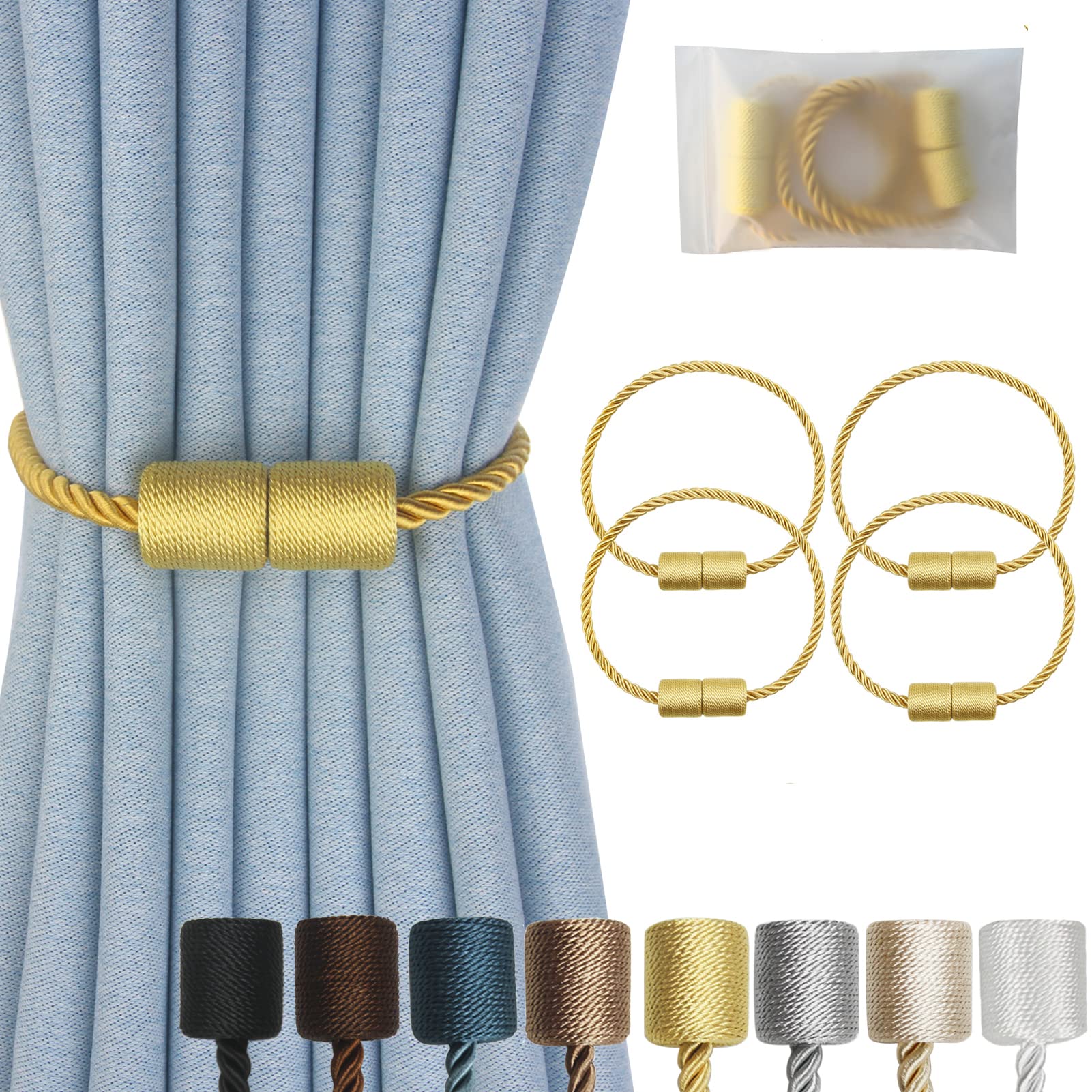 Magnetic Curtain Tiebacks Decorative Holdbacks Rope Tie Back Drapes Hangtty (4 Count)