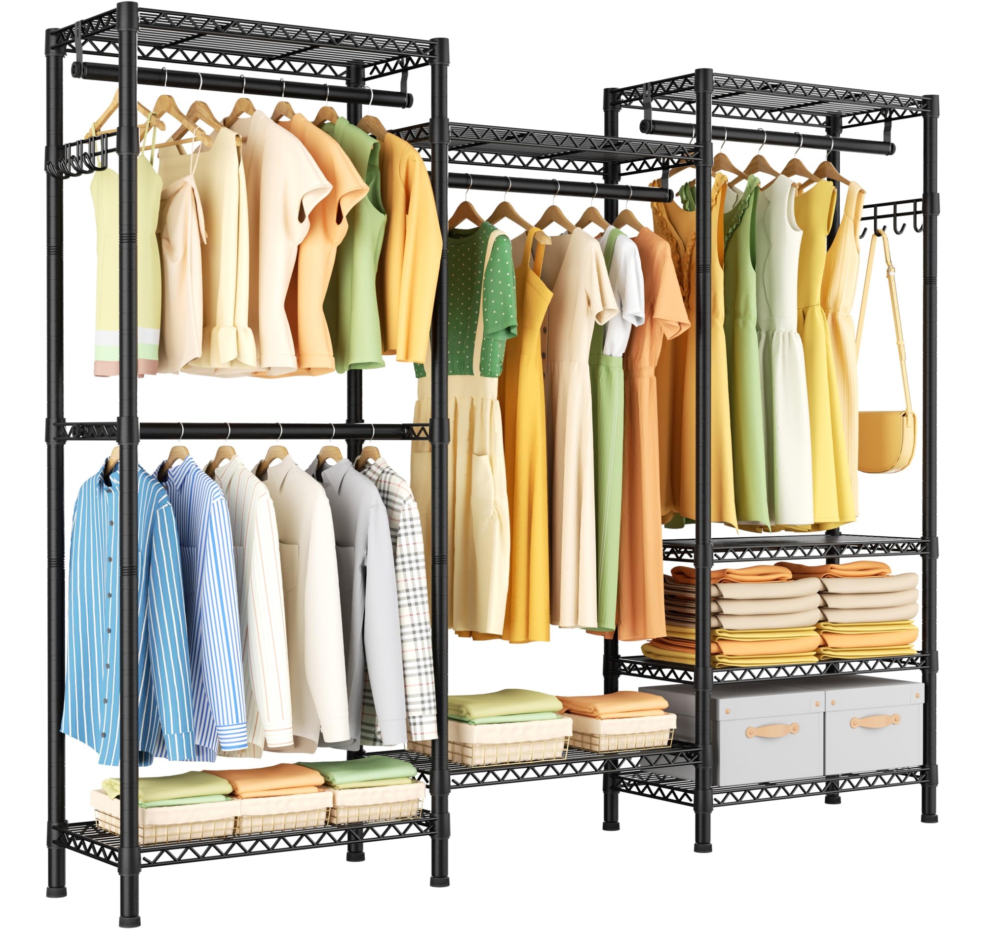Heavy Duty Clothes Rack Metal Wardrobe with Adjustable Wire Shelves