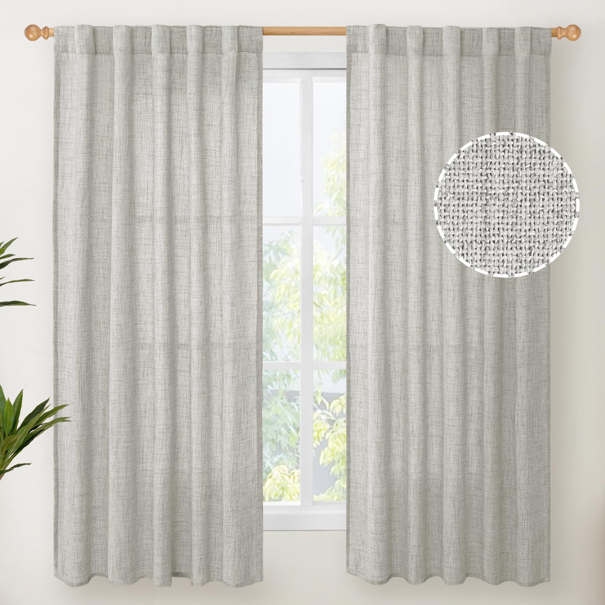 Light Grey Linen Curtains 63 Inch Length for Living Room (2 Count)