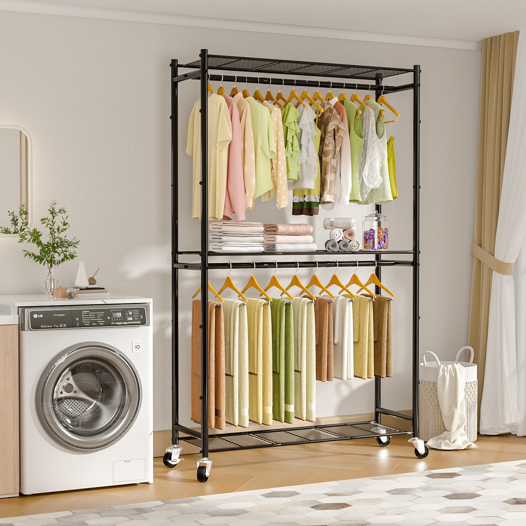 Rolling Clothes Rack for Hanging Clothes