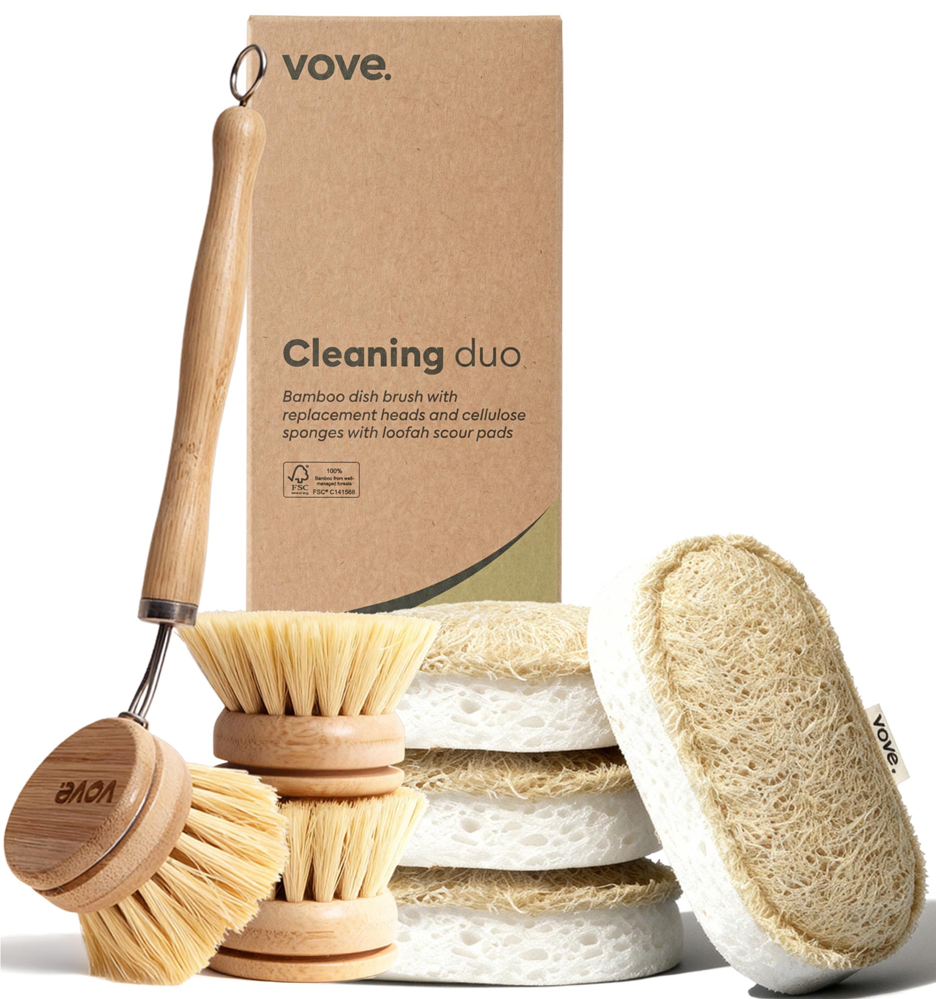 Cleaning Duo Bamboo Dish Brush Set and Natural Dish Sponges (7 Count)