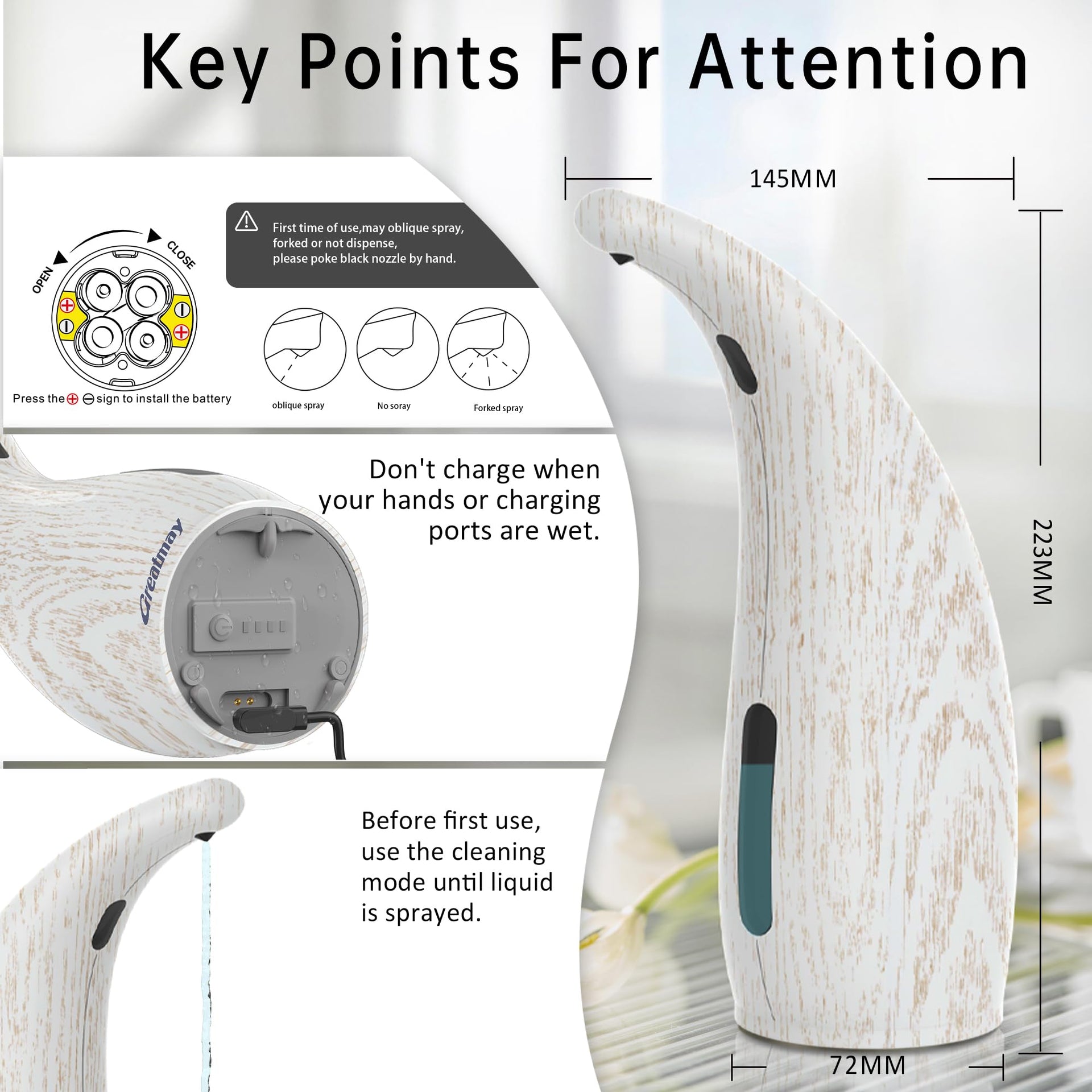 Automatic Soap Dispenser Touchless Rechargeable 10 oz
