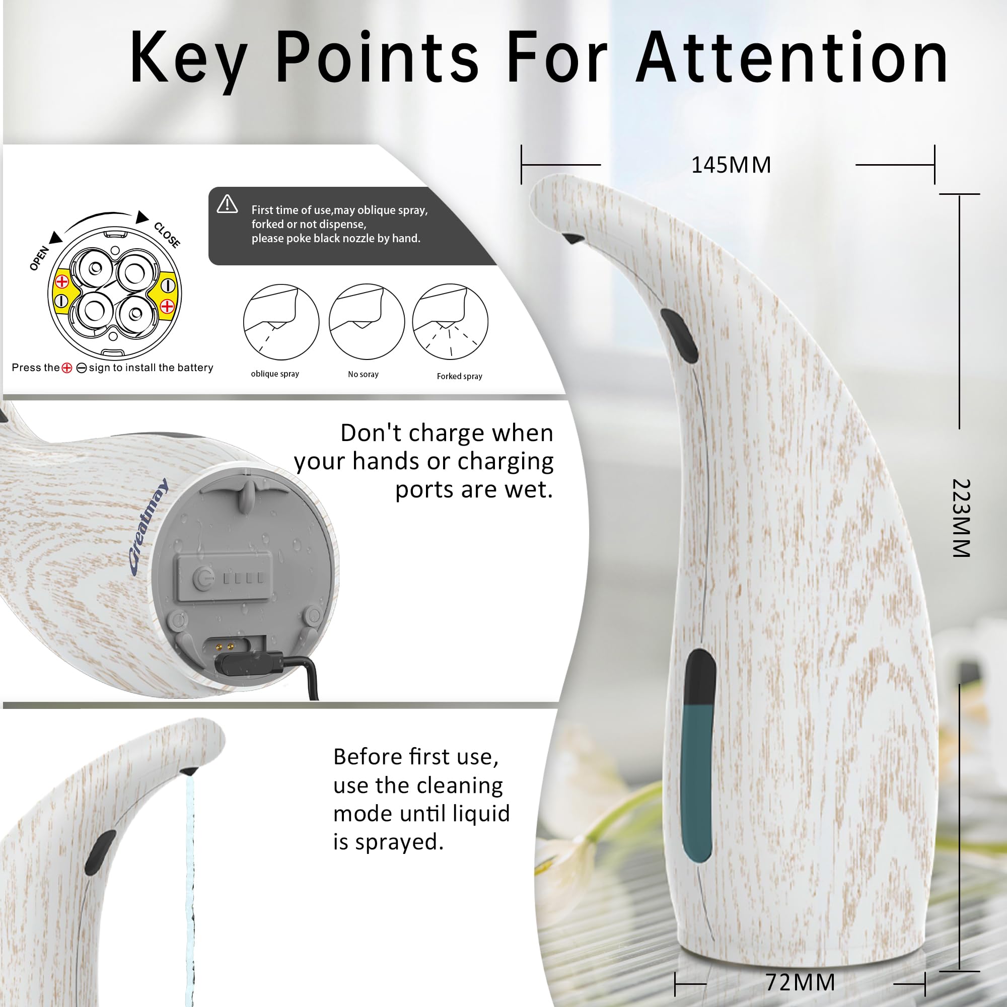 Automatic Soap Dispenser Touchless Rechargeable 10 oz