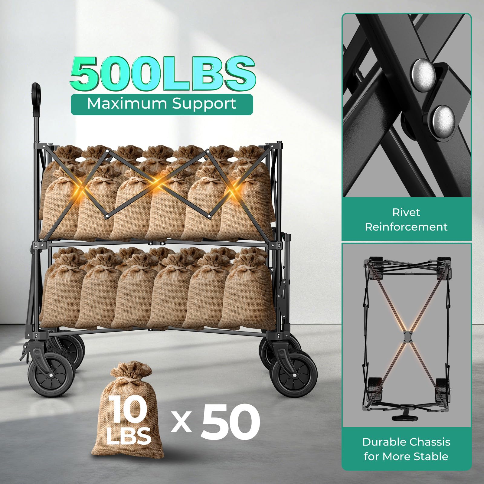 400L Double Decker Wagon Cart with Brakes