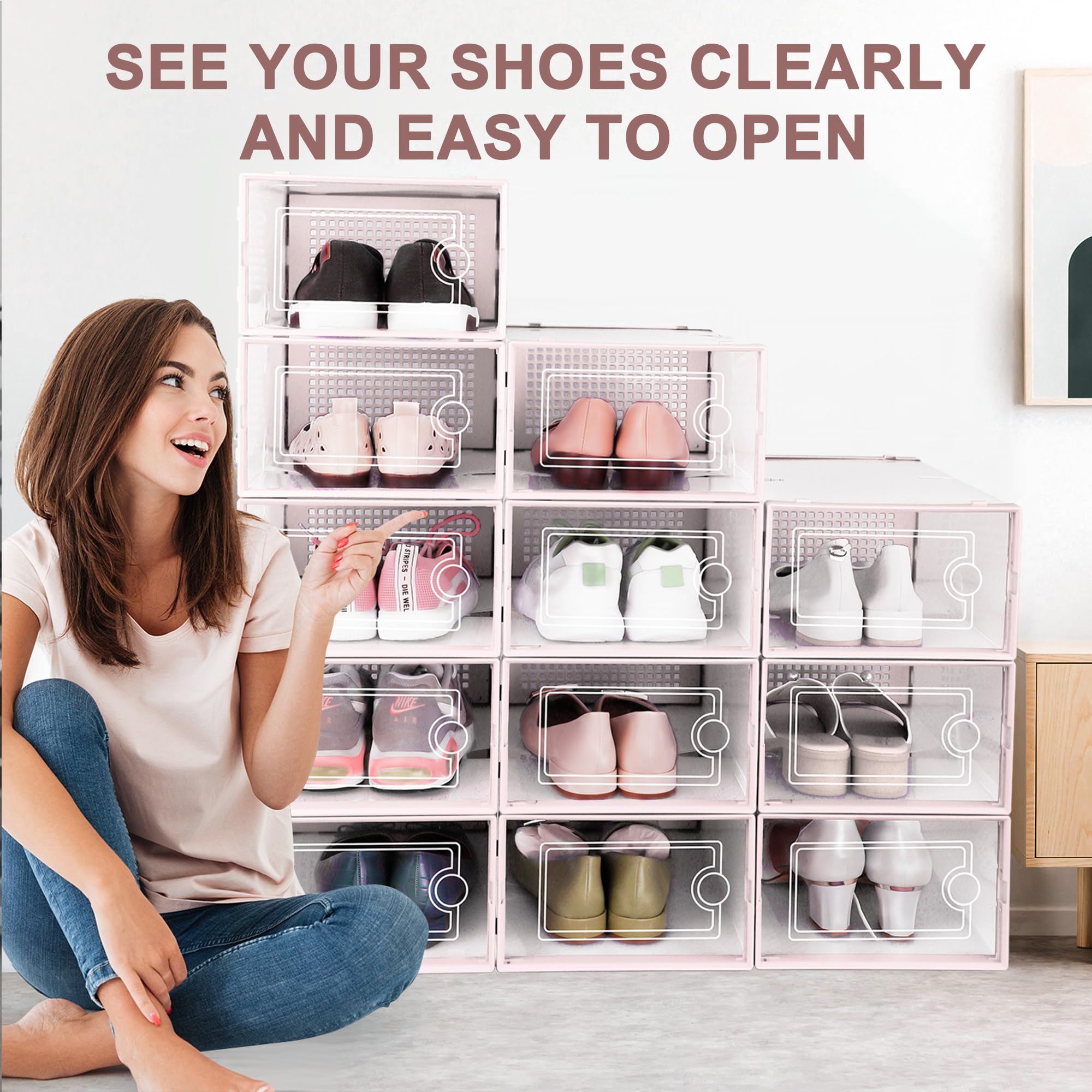 Shoe Organizers Storage Boxes for Closet (12 Count)