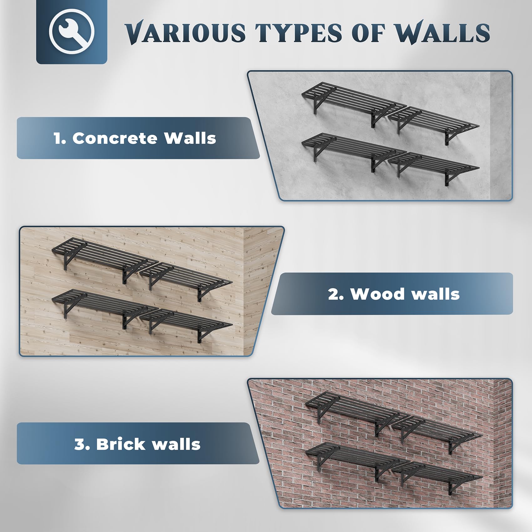 4 Pack Garage Shelving Wall Mounted with 16 Hooks (4 Count)