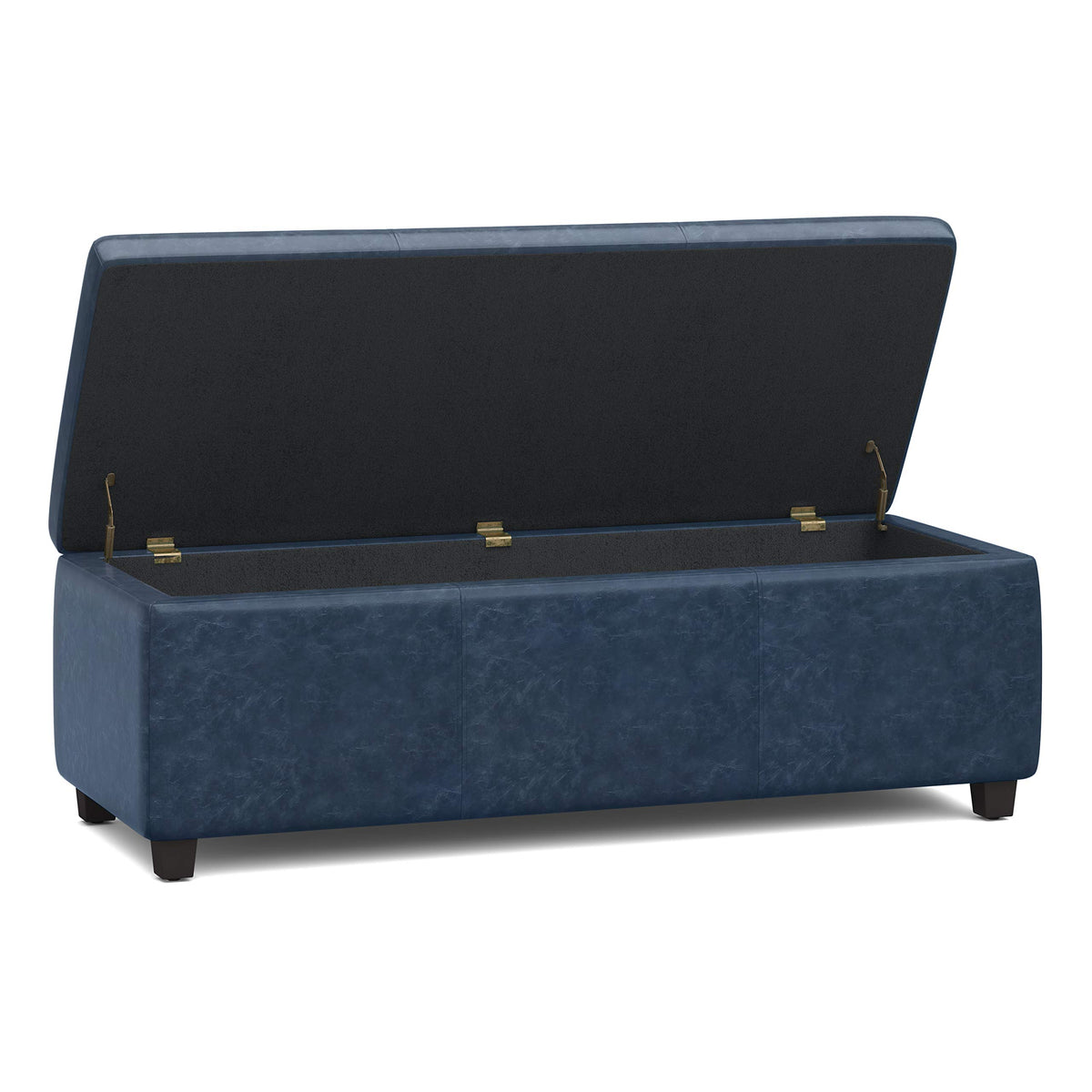 Avalon 48" Wide Vegan Leather Storage Ottoman in Denim Blue