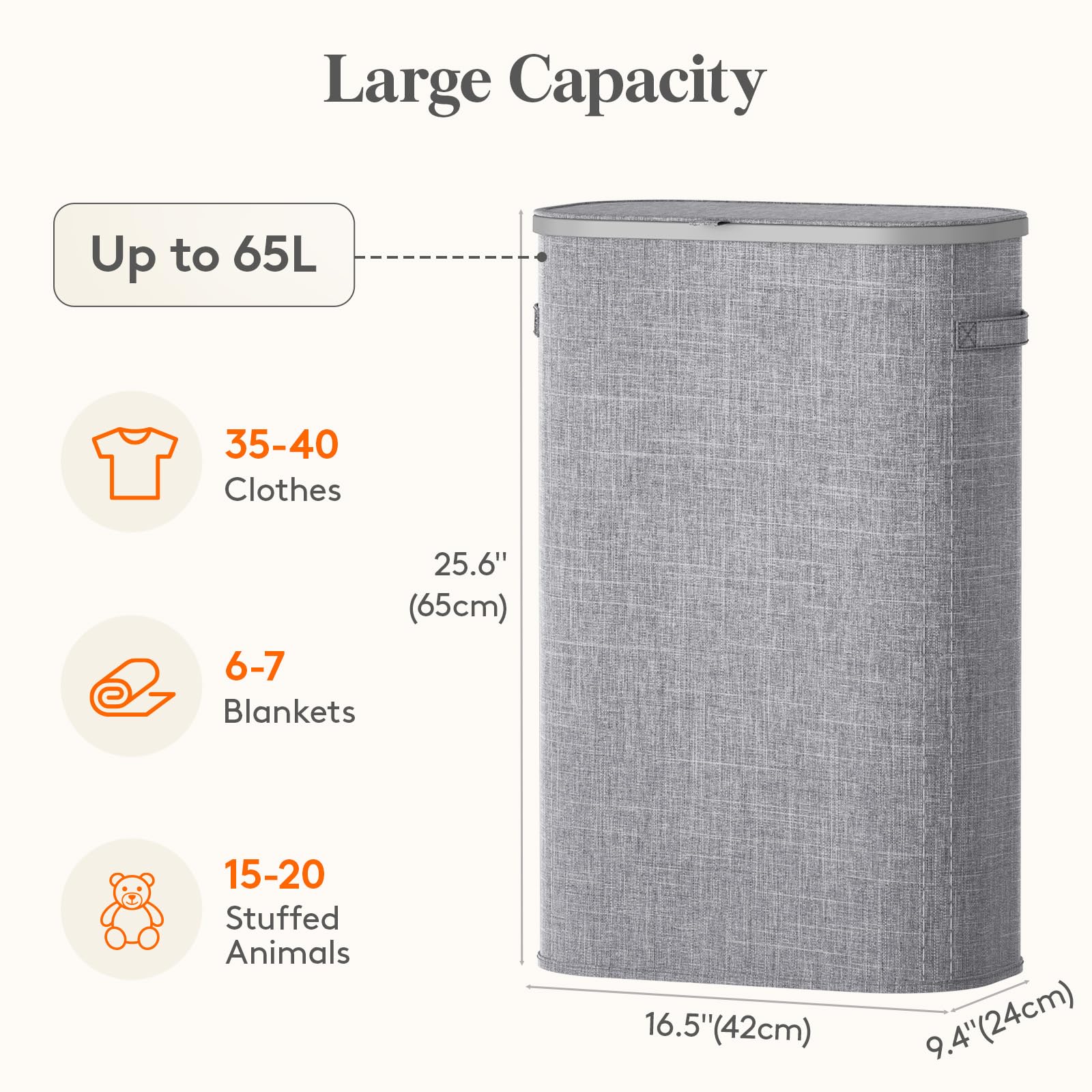 Slim Laundry Basket with Lid and Removable Bag