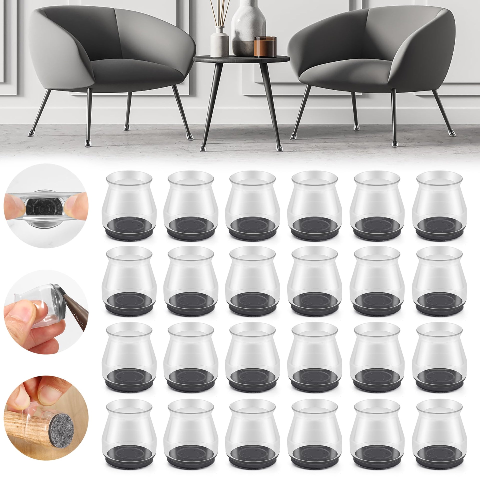 24PCS Upgraded Silicone Chair Leg Floor Protectors for Hardwood Floors (24 Count)