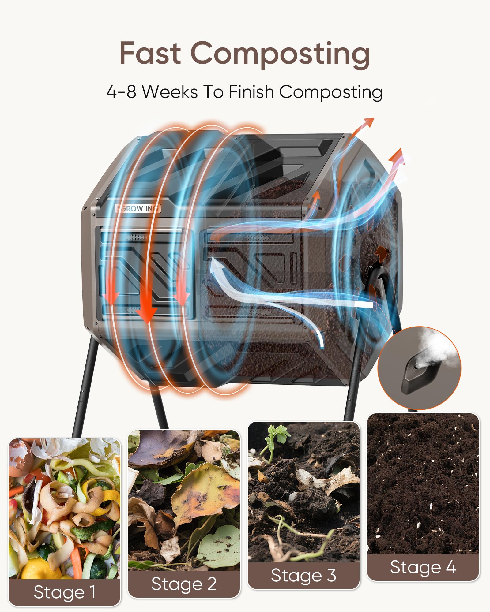 THE Growing 43 Gal Outdoor Compost Bin Tumbler for Backyard Garden