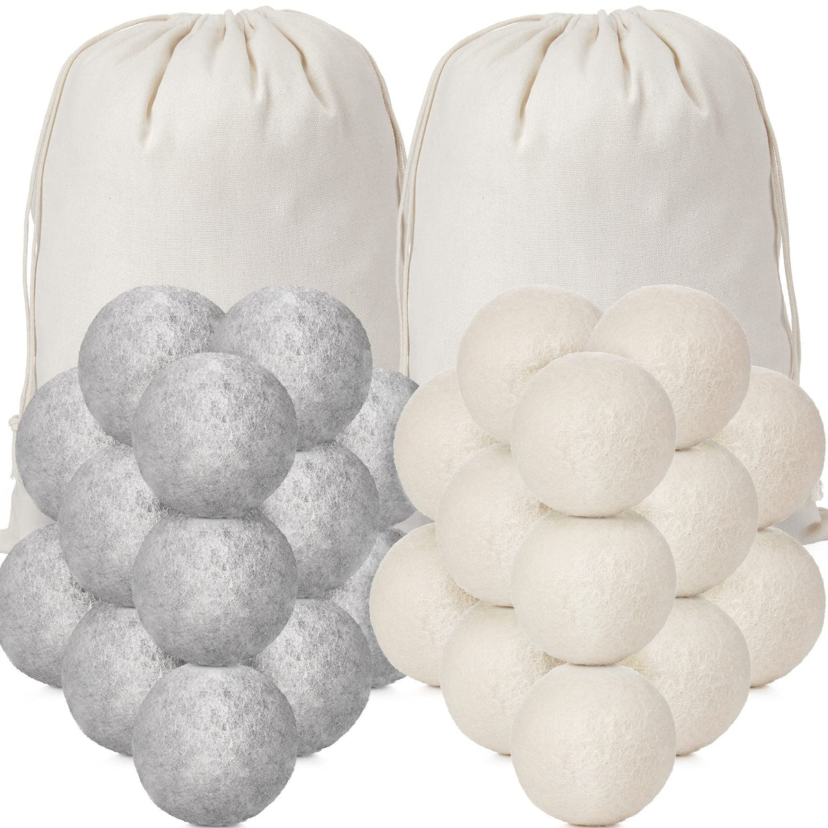 56 Pieces Wool Dryer Balls Set 54 Reusable Wool Balls with 2 Muslin Bags Wool Laundry Balls Fabric Softener Ball Anti Wrinkle Anti Static Saving Energy and Time (56 Count)