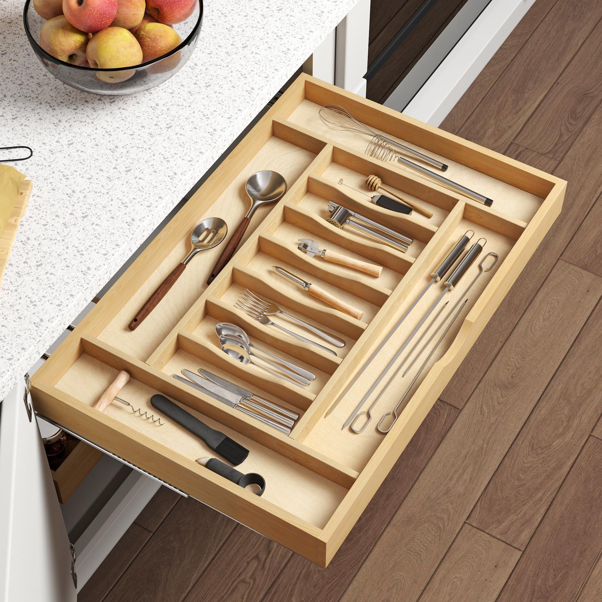 Premium Wooden Silverware Organizer for Kitchen Drawers