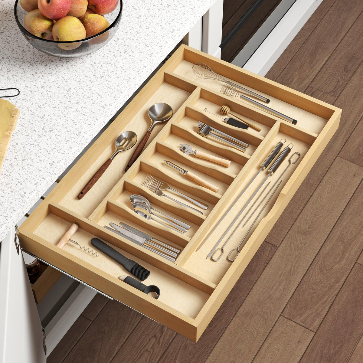 Premium Wooden Silverware Organizer for Kitchen Drawers