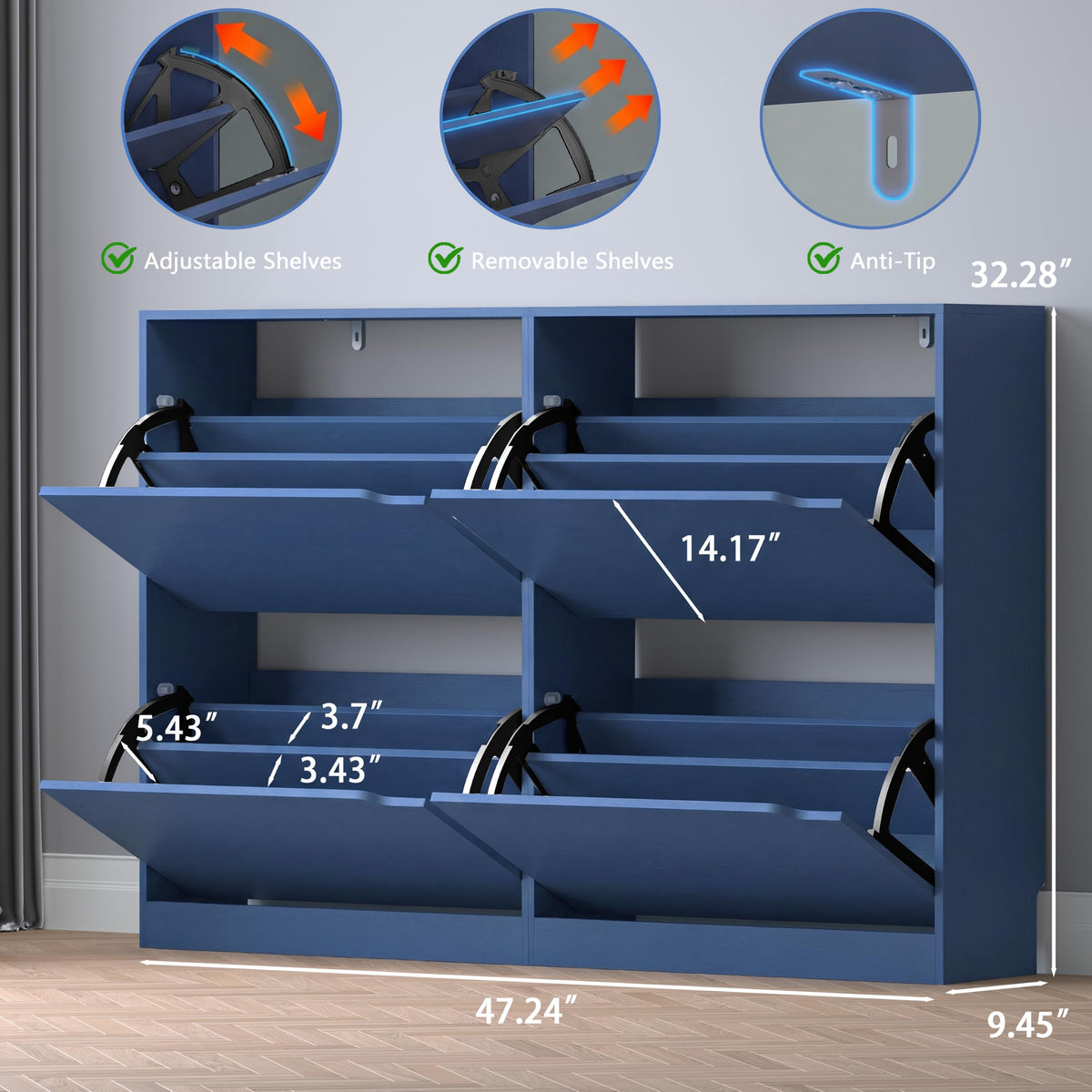 Shoe Cabinet with 4 Flip Drawers