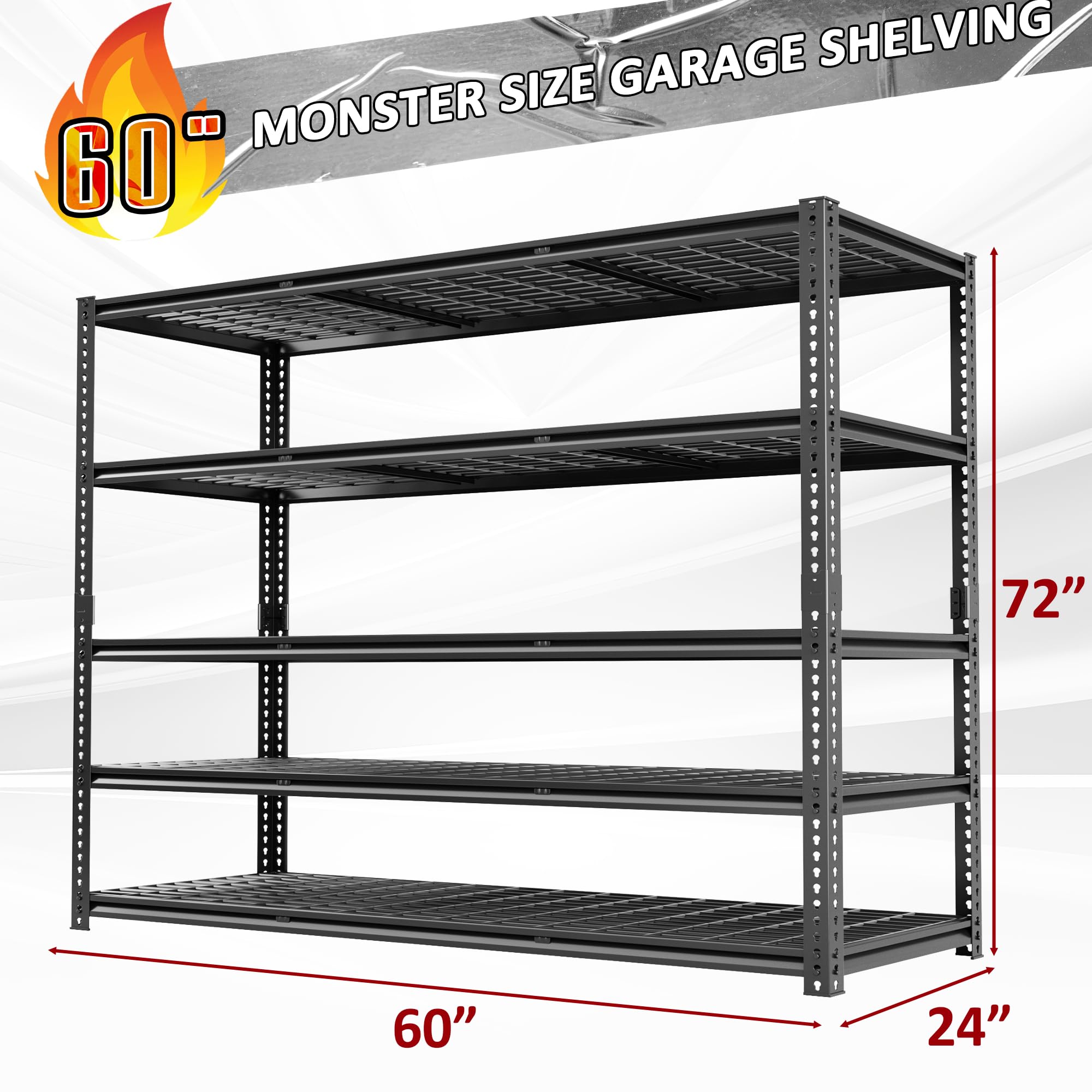 60" W Garage Shelving Heavy Duty 5