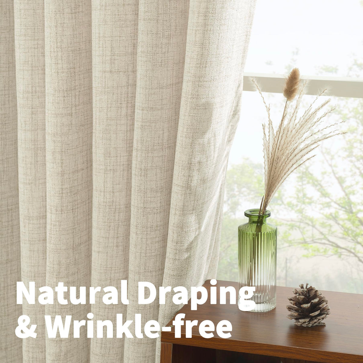 Small Linen Semi Sheer Curtains 36 Inch Length for Kitchen Window (2 Count)
