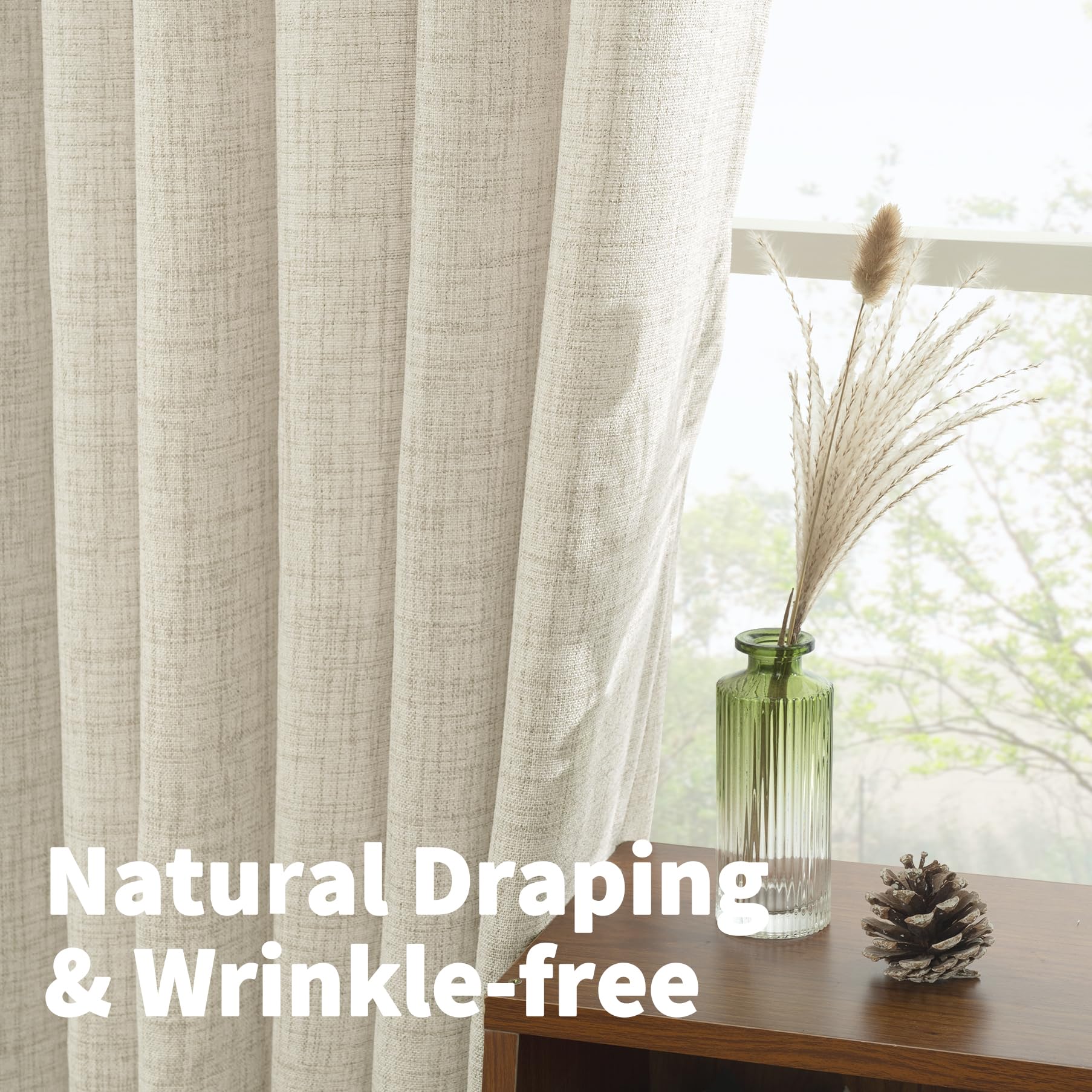 Small Linen Semi Sheer Curtains 36 Inch Length for Kitchen Window (2 Count)