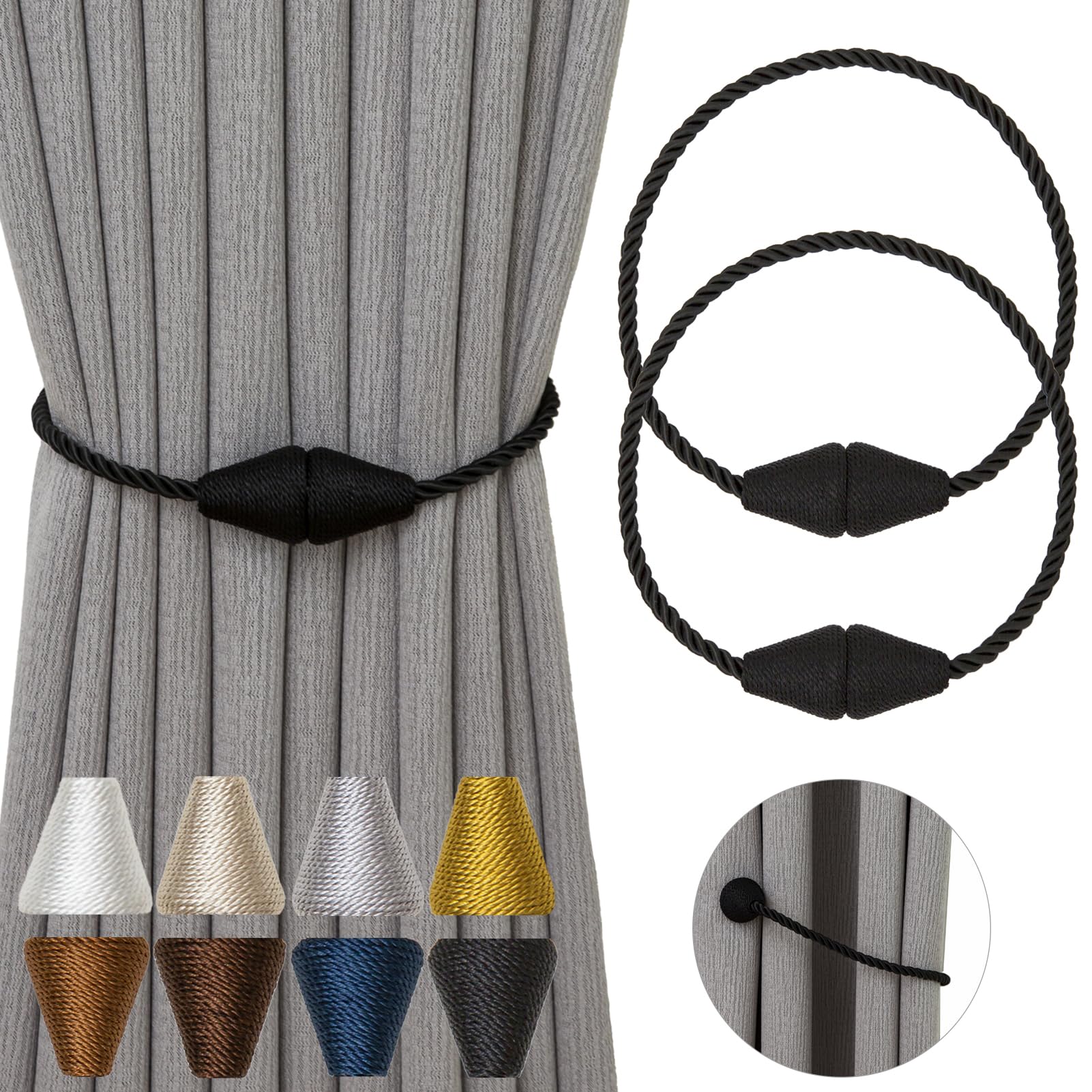 Magnetic Curtain Tiebacks 2 Pack Outdoor Rope Curtain Tie Backs Decorative Window Treatment Holdbacks for Home Decorative Curtain