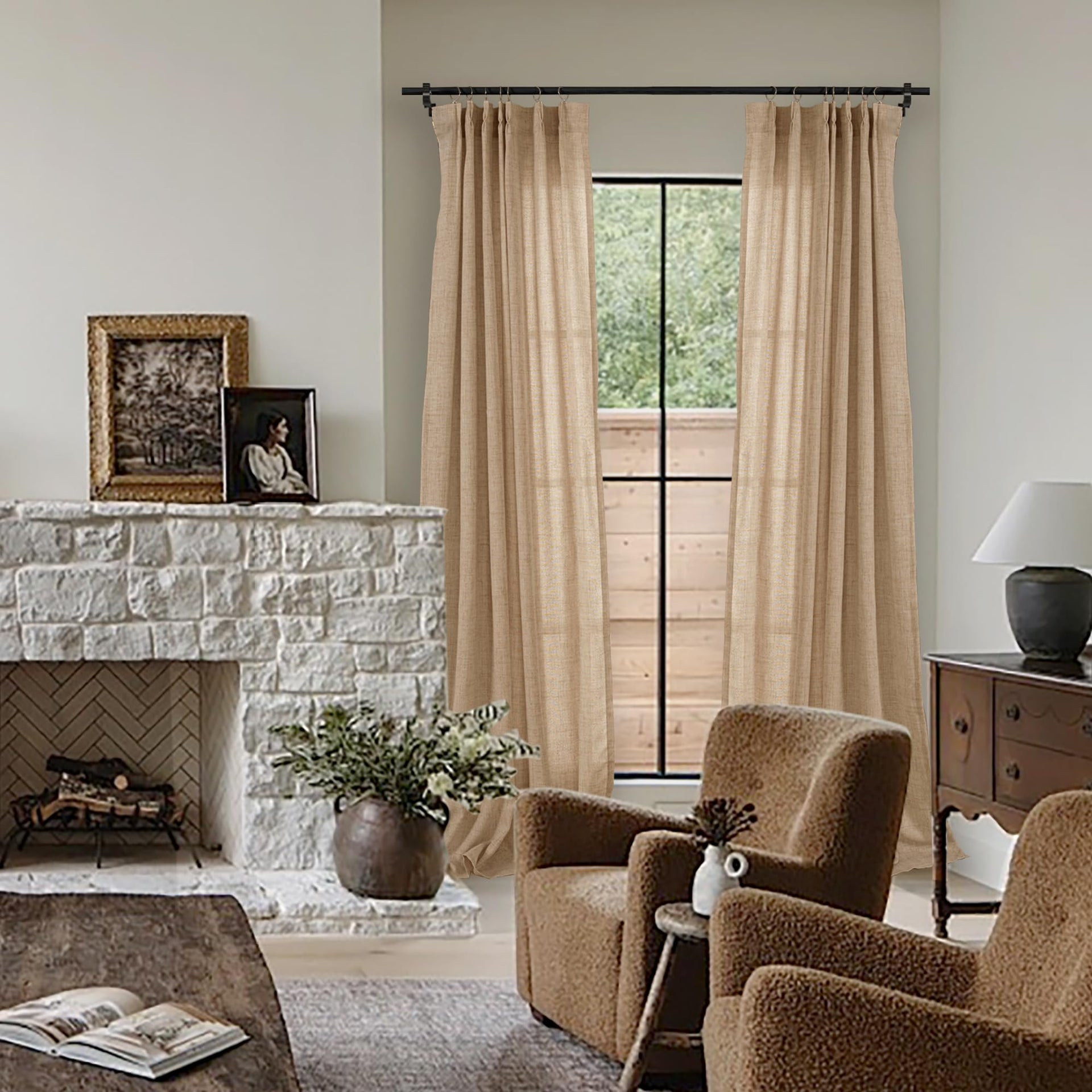 Toffee Linen Semi Sheer Curtains 95 Inch Length 2 Panels for Living Room (2 Count)